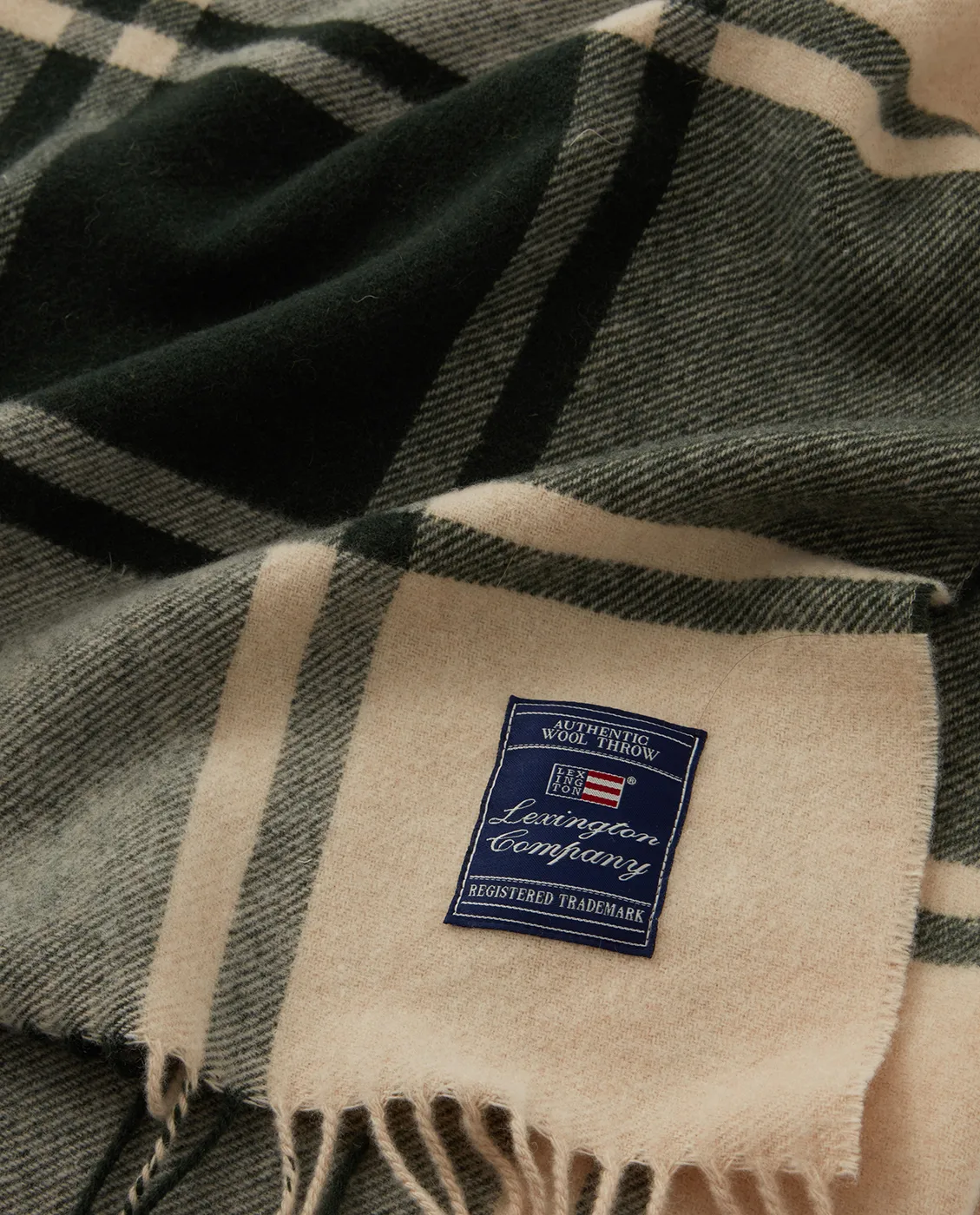 Plaid en laine Checked Recycled 130x170 cm, Vert-beige Lexington