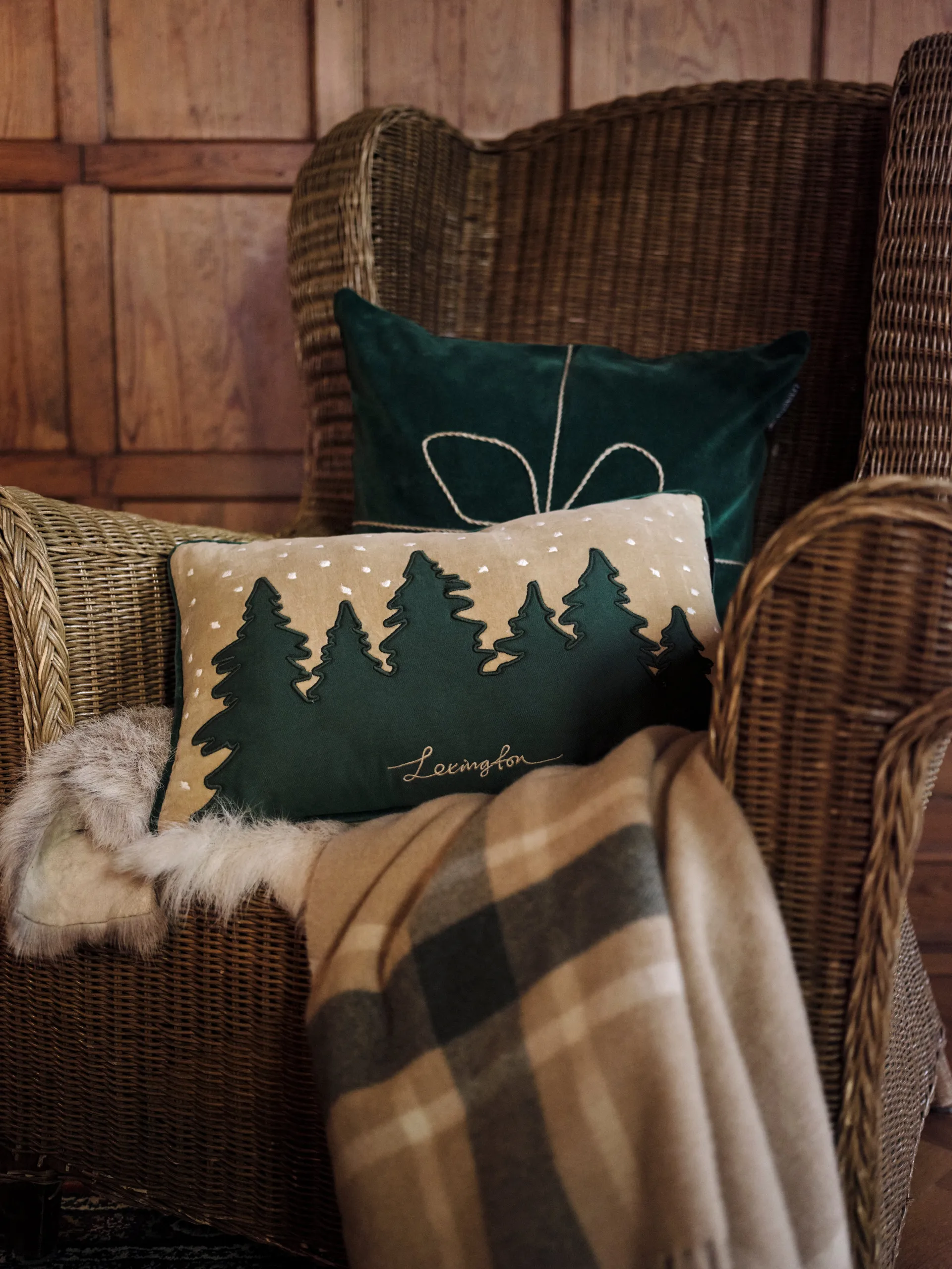 Plaid Frame checked recycled 130x170 cm, Beige-vert Lexington