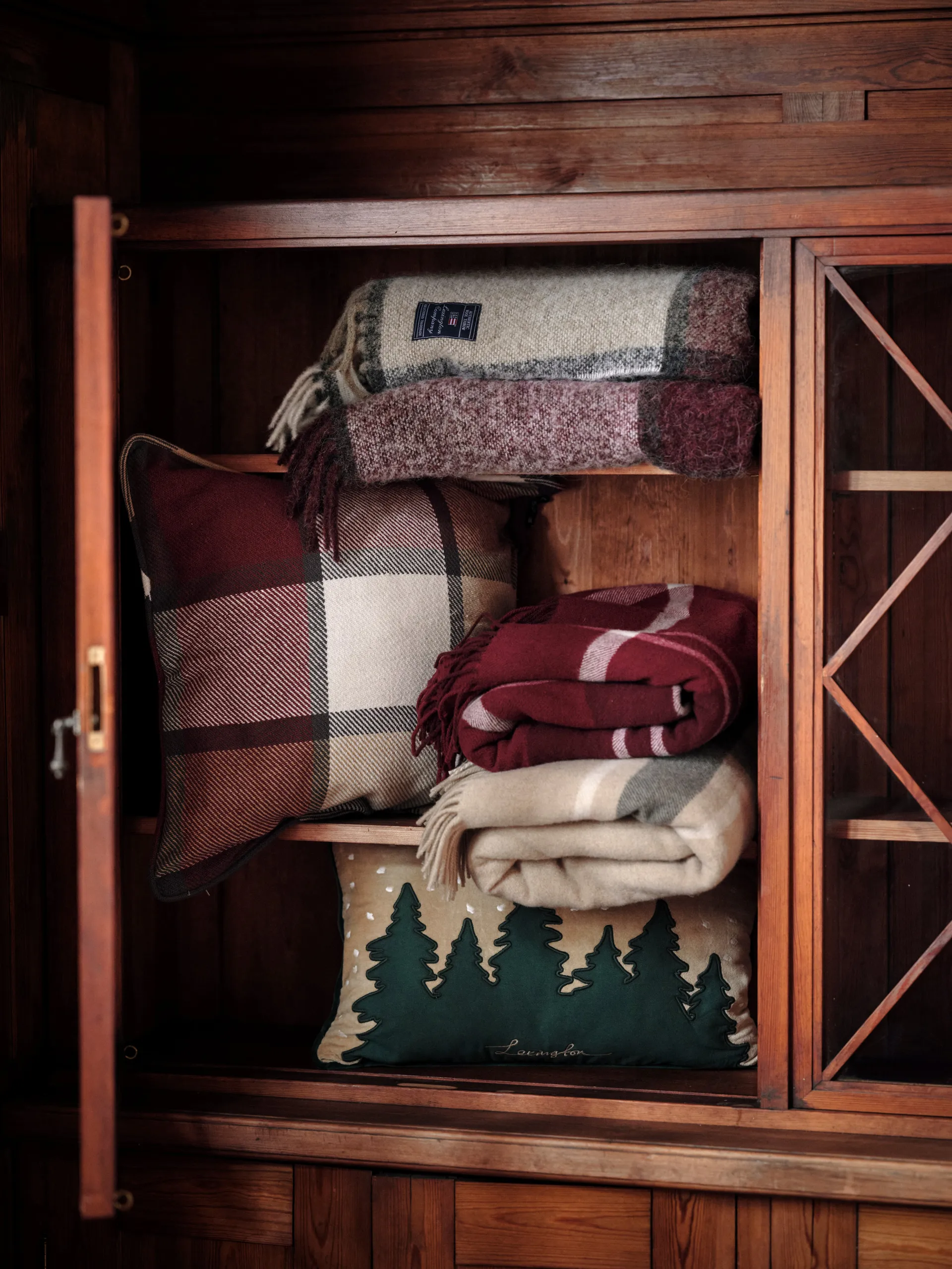 Plaid Frame checked recycled 130x170 cm, Beige-vert Lexington