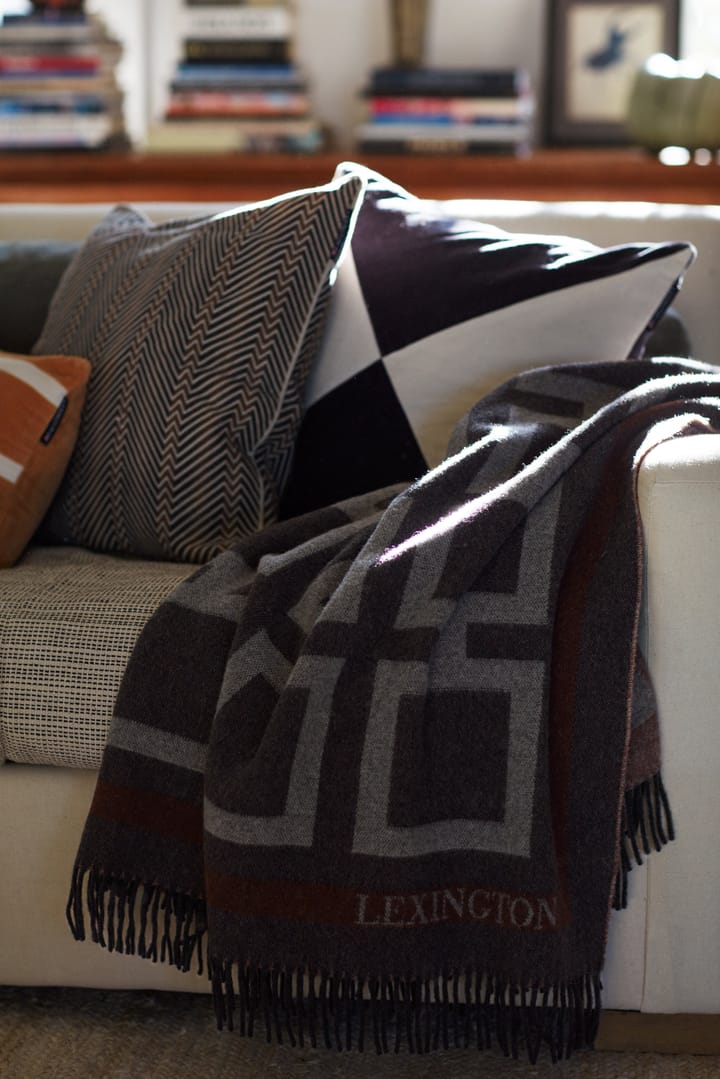 Plaid Graphic Recycled Wool 130x170 cm, Dark gray-white-brown Lexington