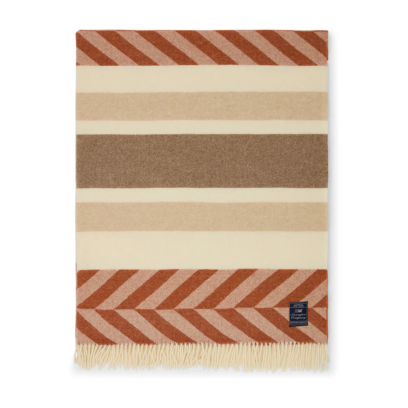 Plaid Herringbone Striped Recycled Wool 130x170 cm, Copper-brown Lexington