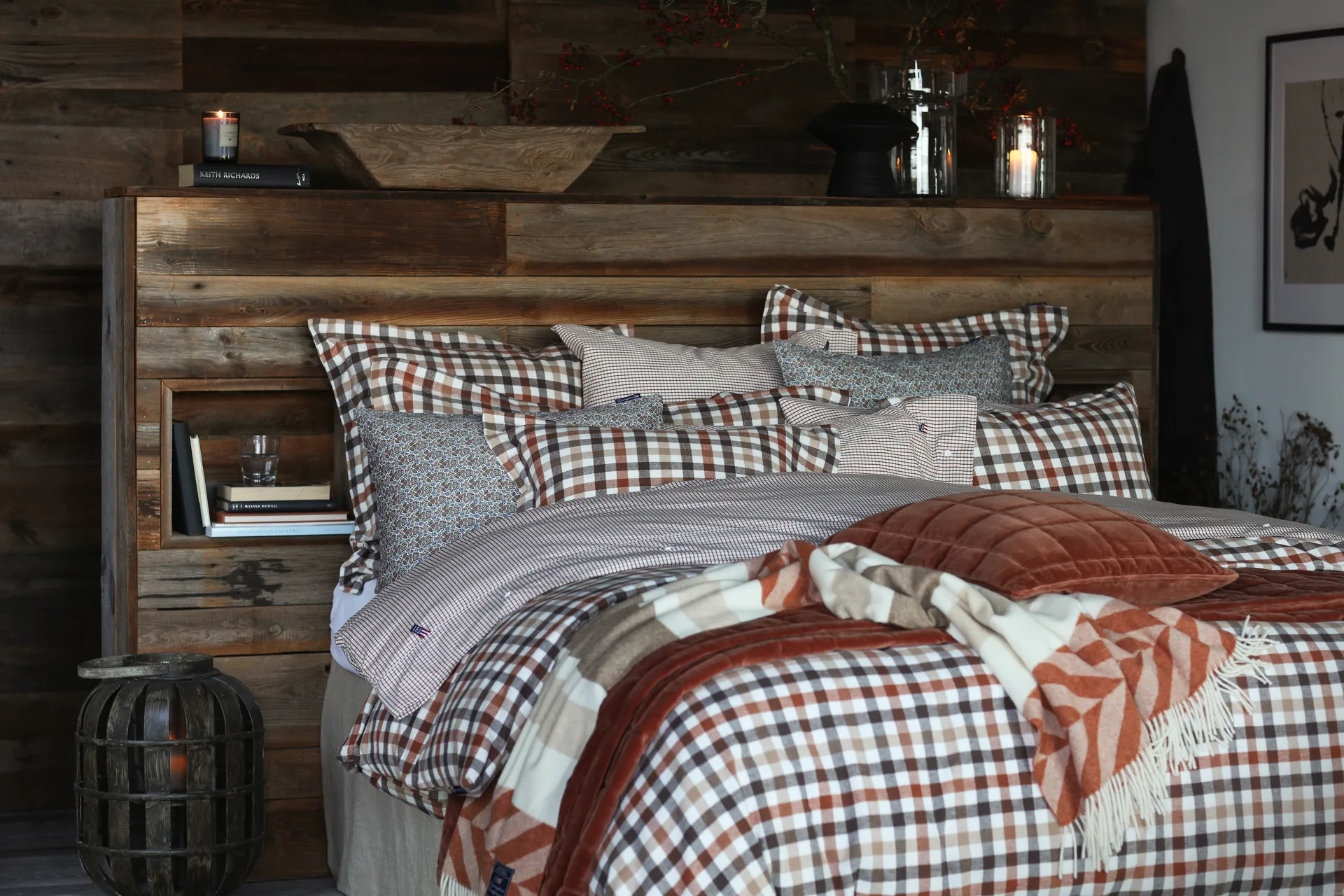 Plaid Herringbone Striped Recycled Wool 130x170 cm, Copper-brown Lexington