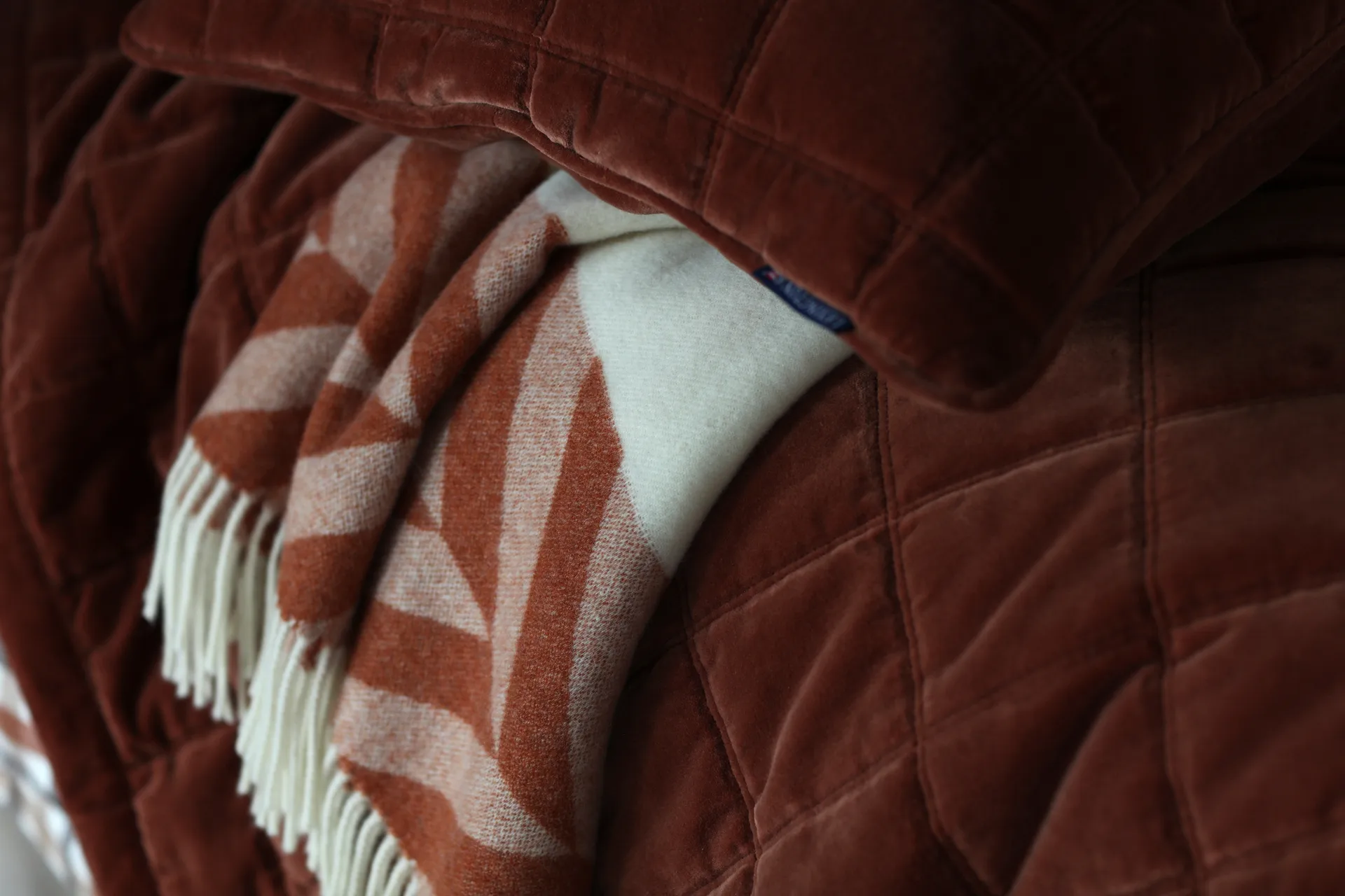 Plaid Herringbone Striped Recycled Wool 130x170 cm, Copper-brown Lexington
