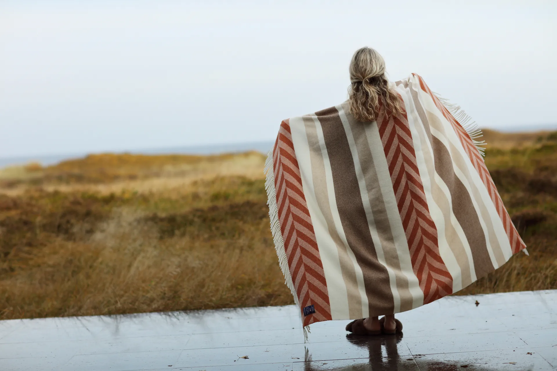 Plaid Herringbone Striped Recycled Wool 130x170 cm, Copper-brown Lexington