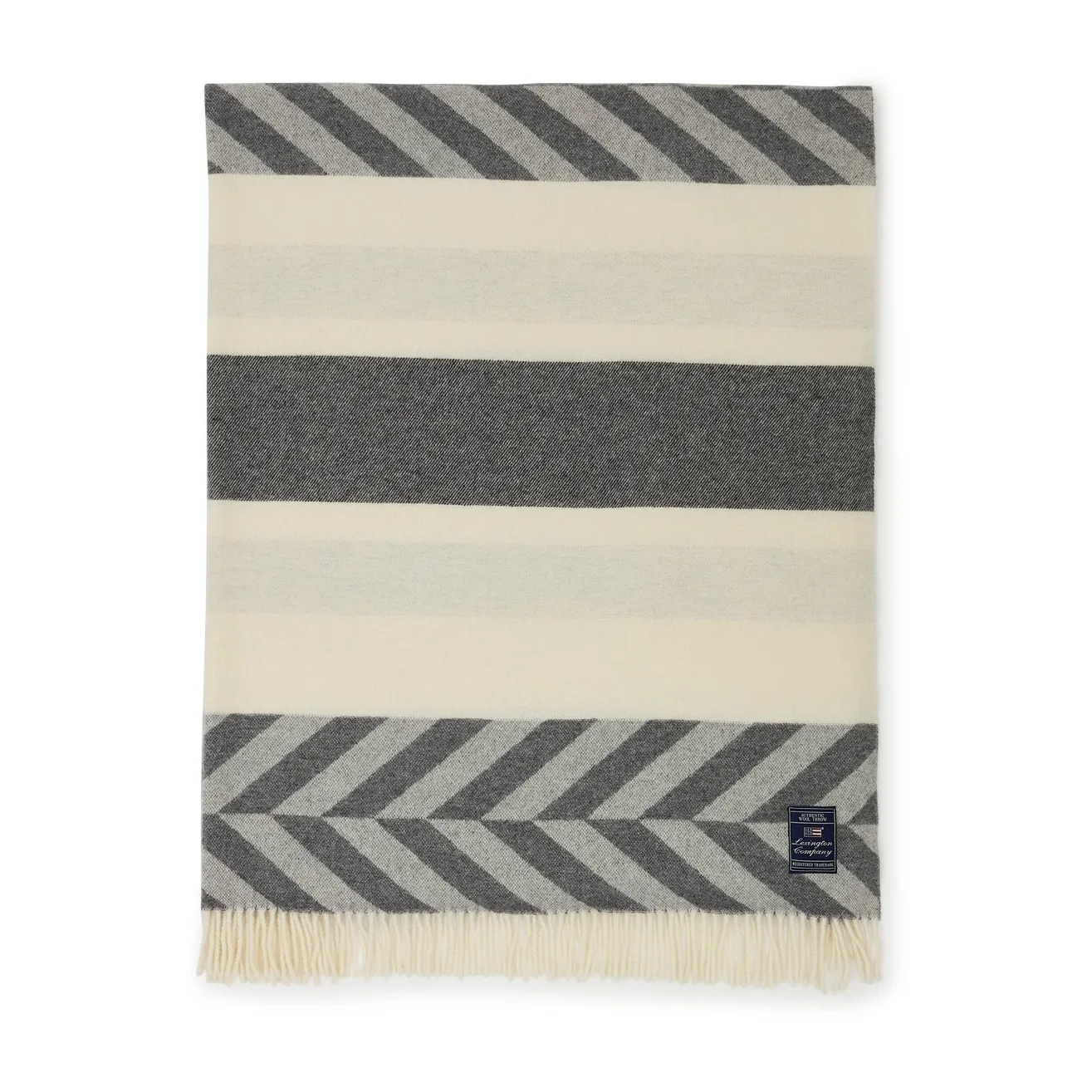 Plaid Herringbone Striped Recycled Wool 130x170 cm, Gray-off white Lexington
