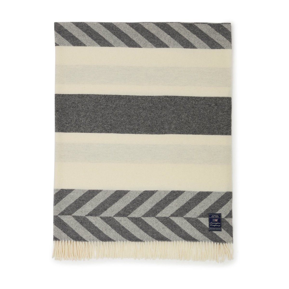 Lexington Plaid Herringbone Striped Recycled Wool 130x170 cm Gray-off white