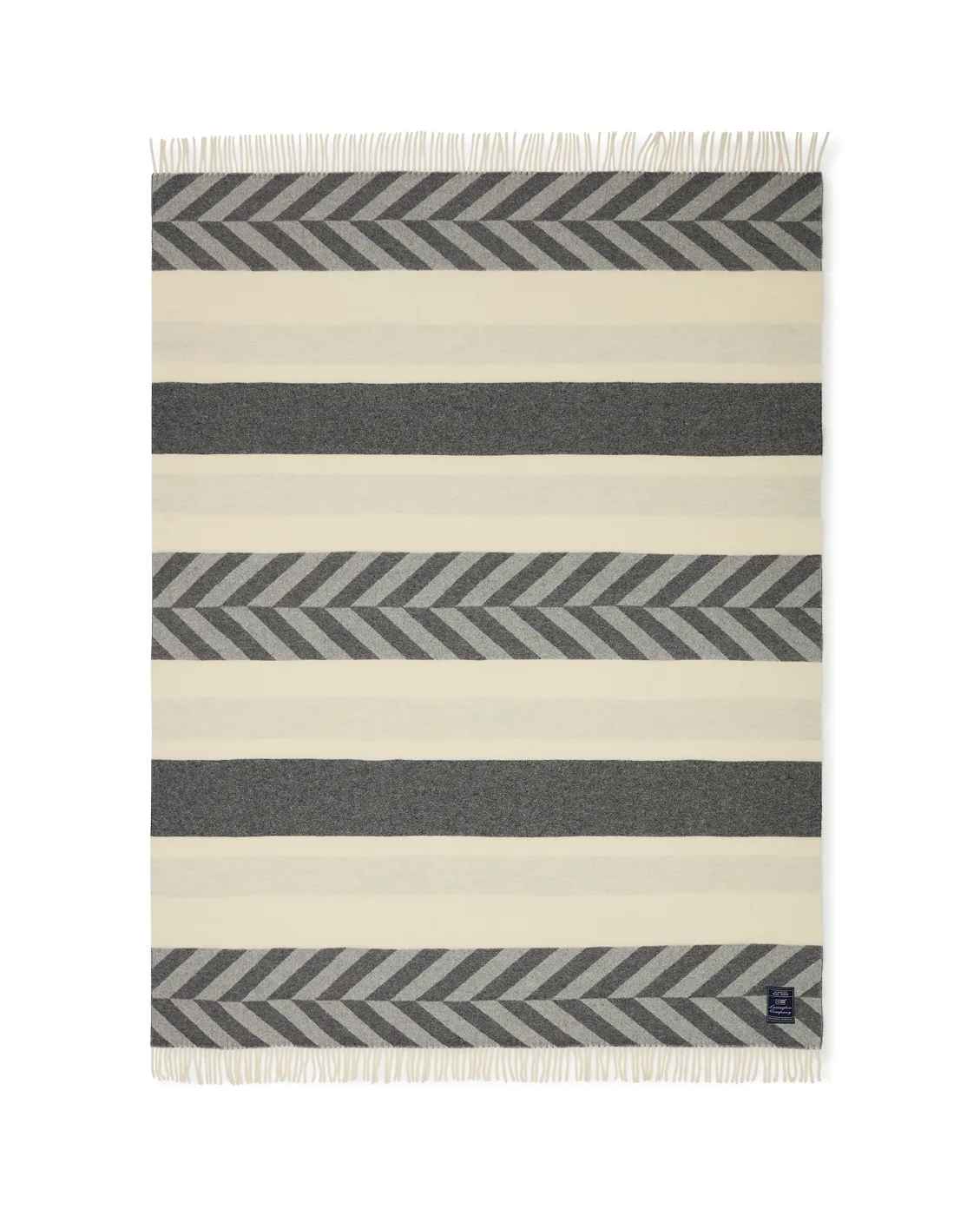 Plaid Herringbone Striped Recycled Wool 130x170 cm, Gray-off white Lexington