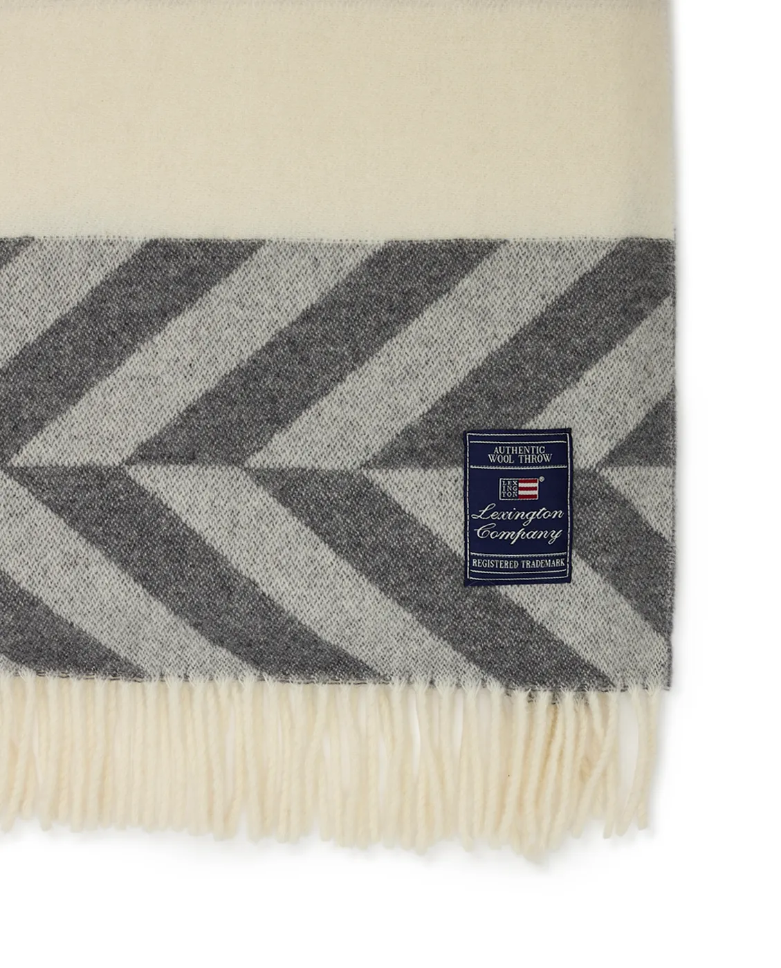 Plaid Herringbone Striped Recycled Wool 130x170 cm, Gray-off white Lexington