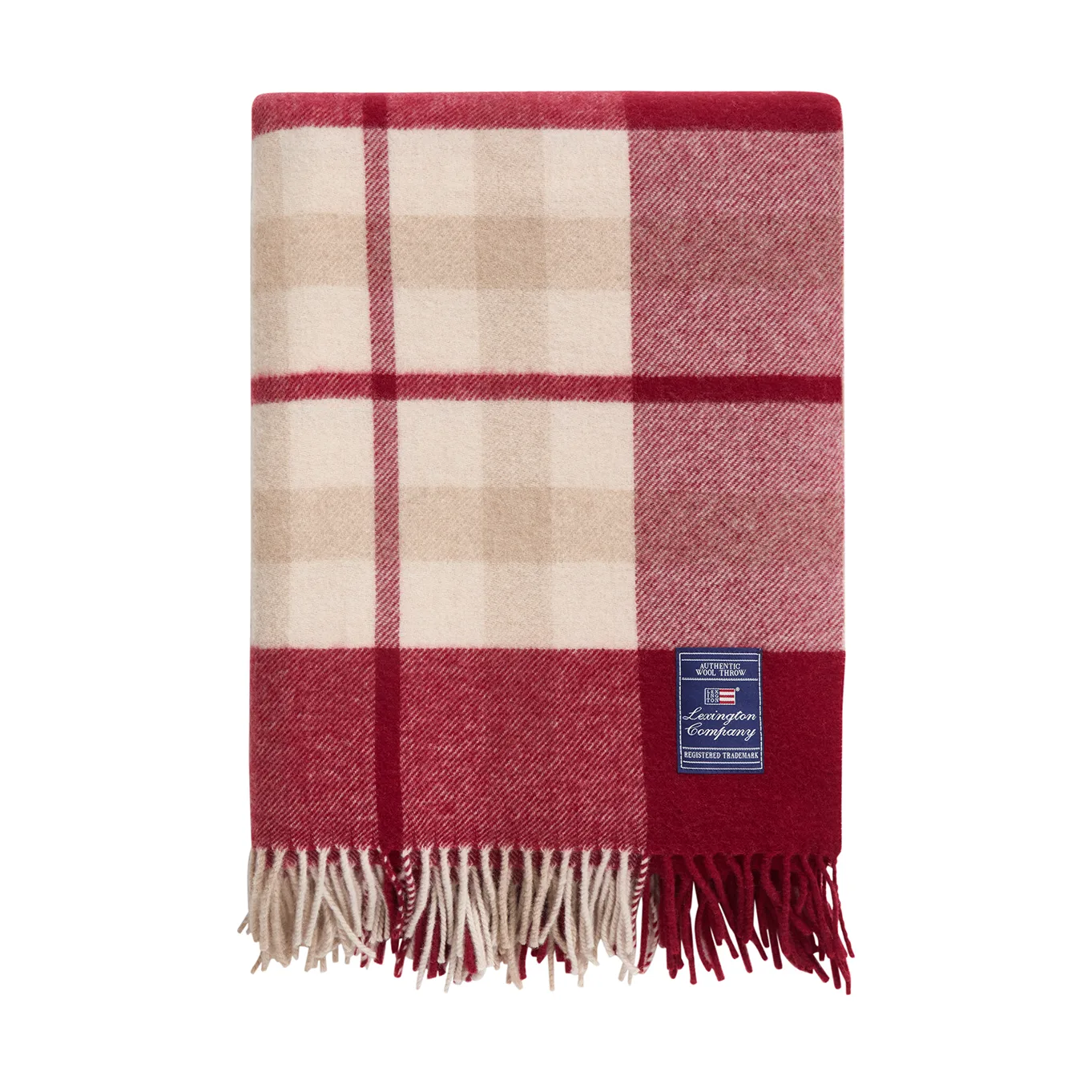 Plaid Red-beige Checked laine recyclée 130x170 cm, Red-beige Lexington