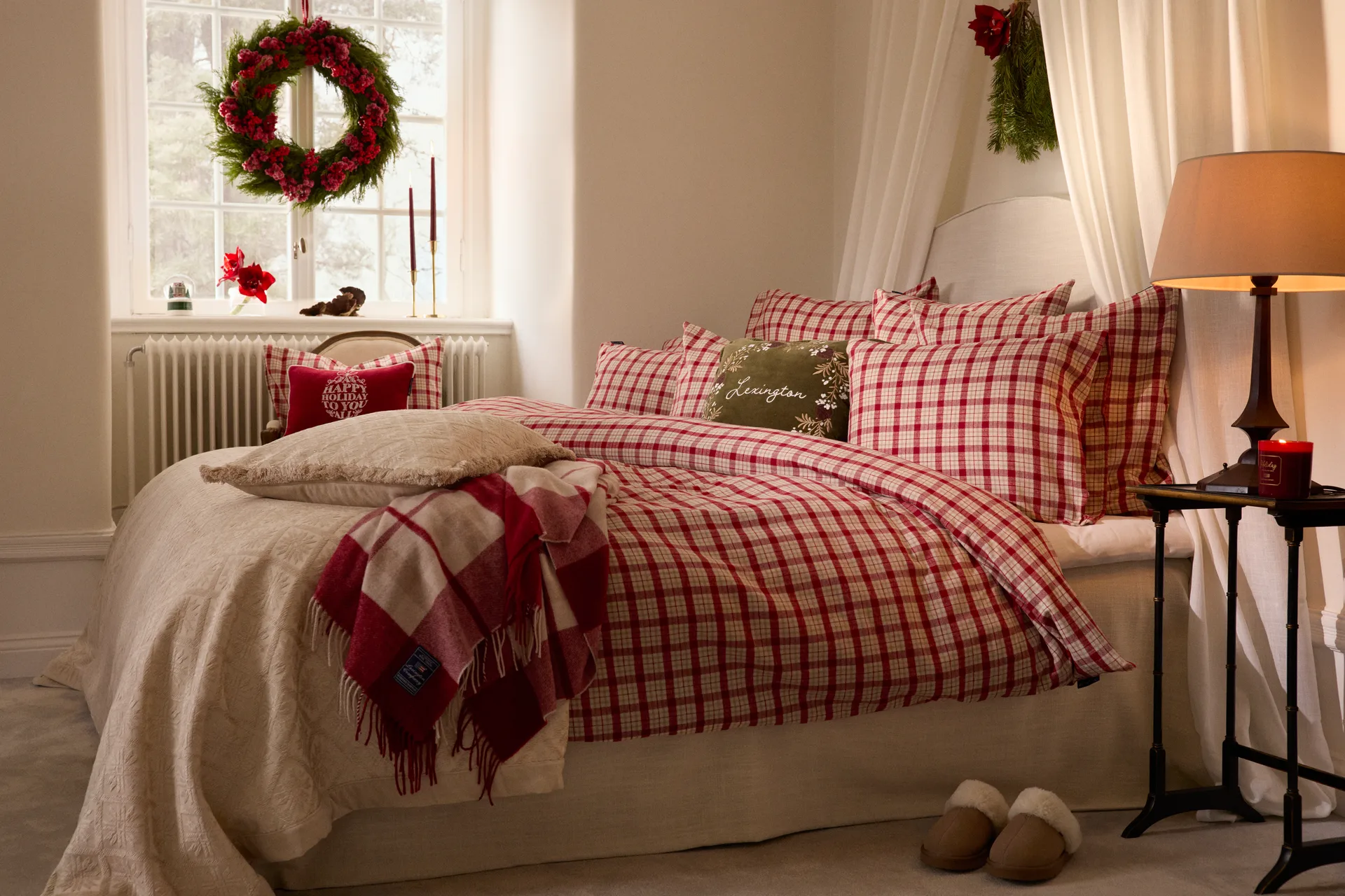 Plaid Red-beige Checked laine recyclée 130x170 cm, Red-beige Lexington