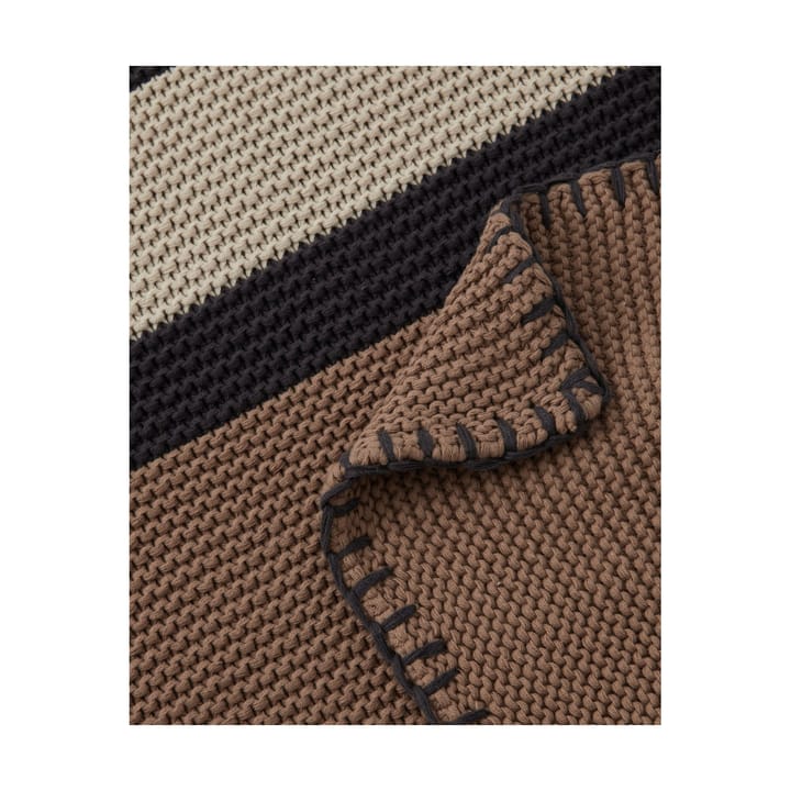 Plaid Striped Knitted Cotton 130x170 cm - Brown-beige-dark gray - Lexington