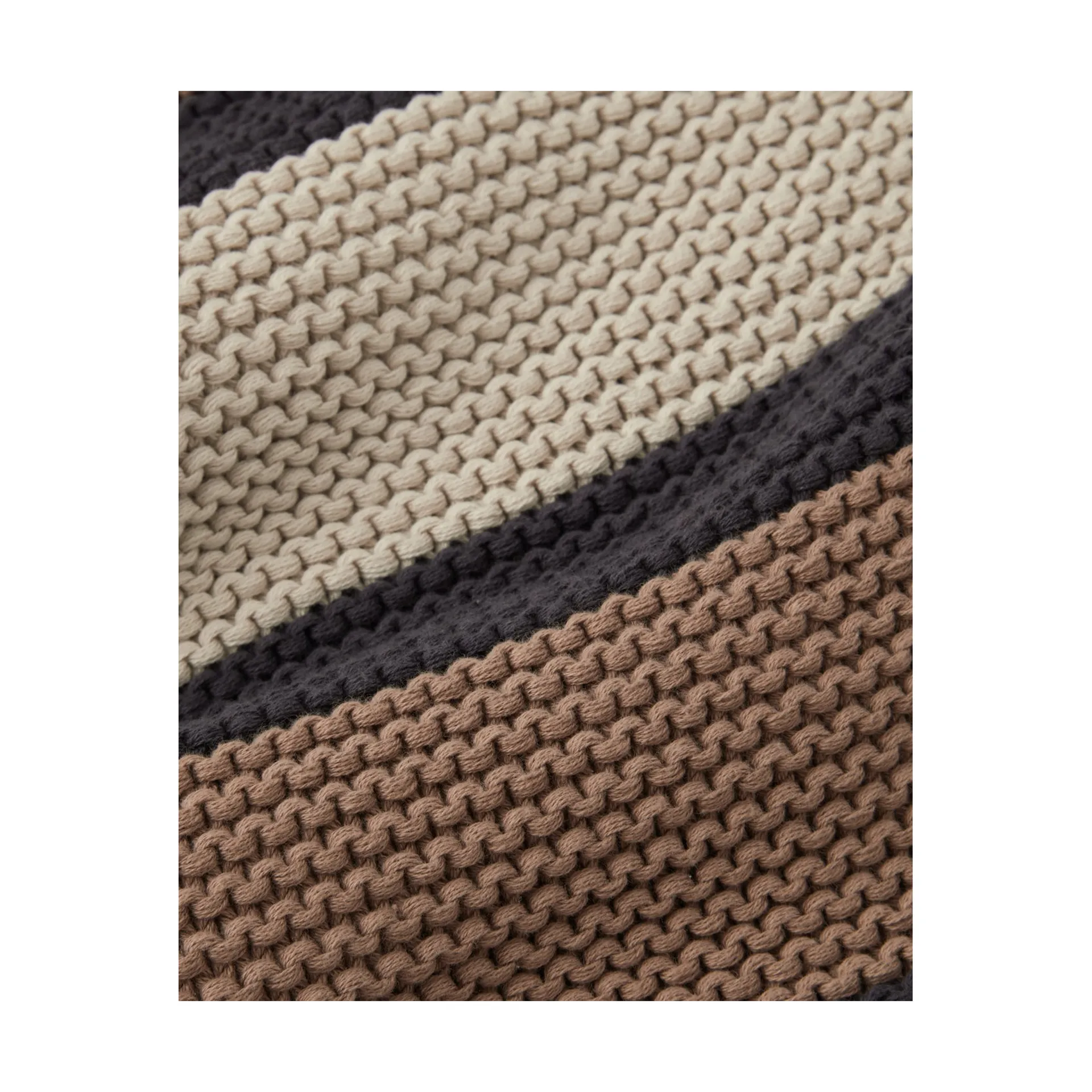 Plaid Striped Knitted Cotton 130x170 cm, Brown-beige-dark gray Lexington
