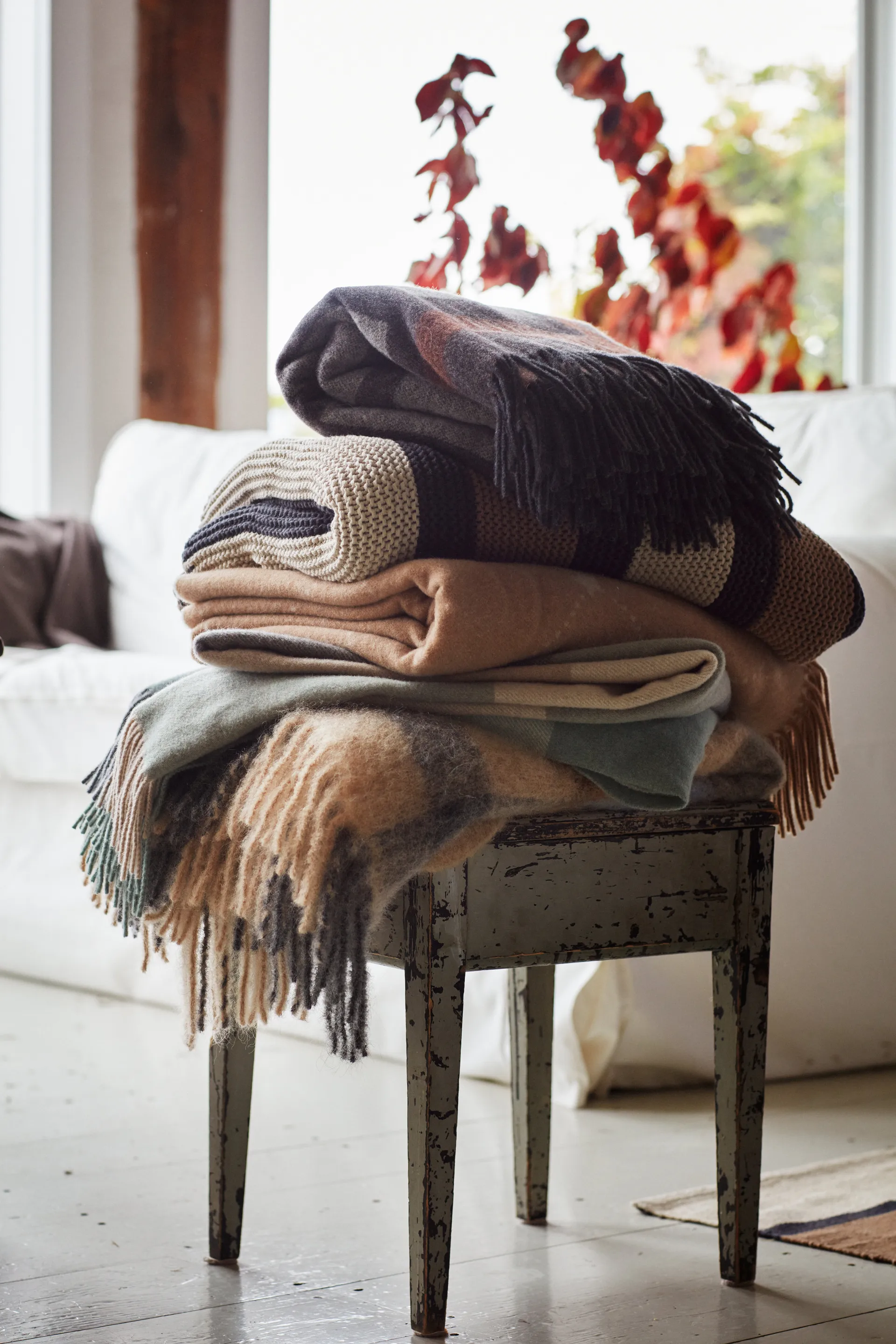 Plaid Striped Knitted Cotton 130x170 cm, Brown-beige-dark gray Lexington