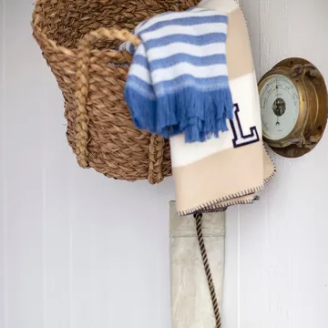 Plaid Striped Recycled Cotton 130x170 cm - Blue-white - Lexington