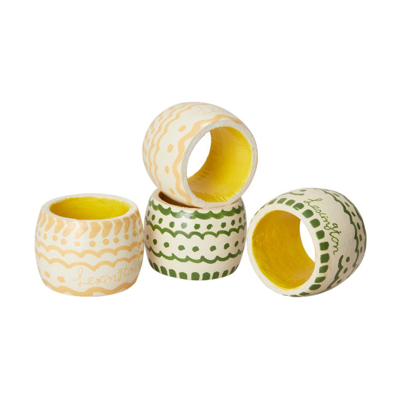 lexington porte-serviettes easter ring in wood lot de 4 green-yellow