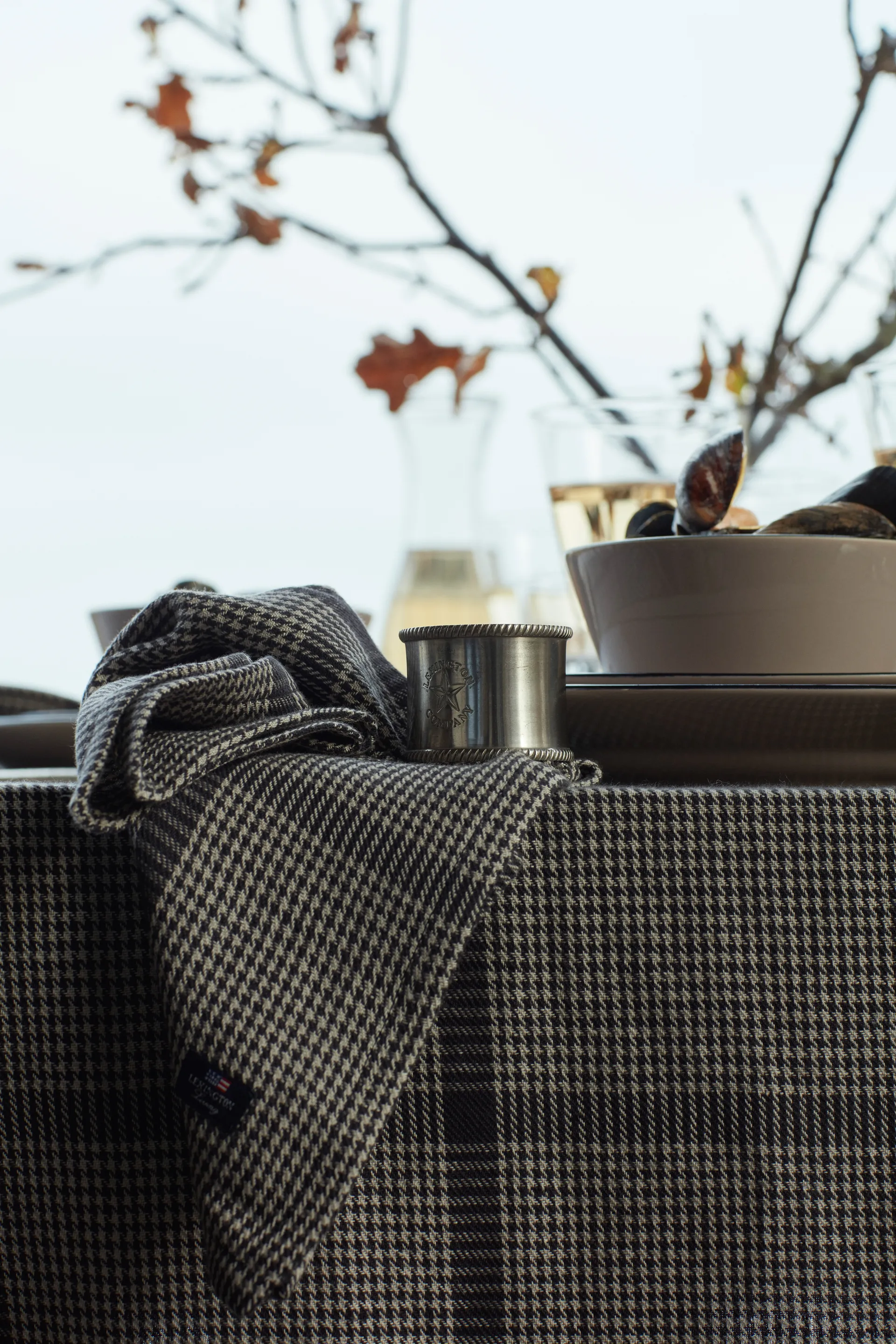 Serveiette en tissu Pepita Check Cotton Linen 50x50 cm, Dark gray-beige Lexington