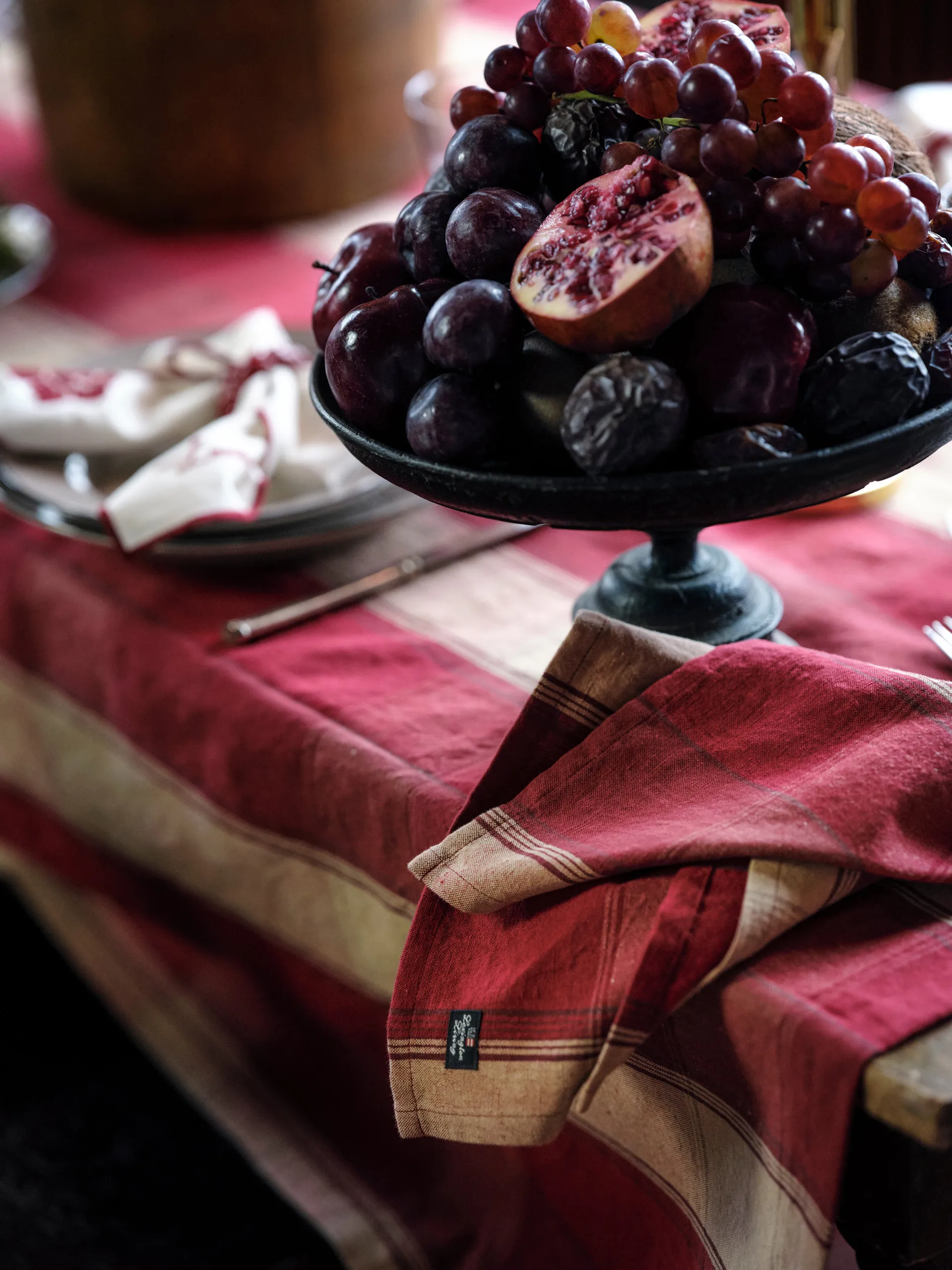 Serviette Checked linen-cotton 50x50 cm., Rouge-beige Lexington