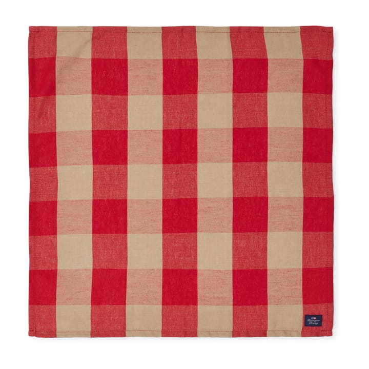 Serviette Checked Organic Cotton Linen 50x50 cm - Red-beige - Lexington