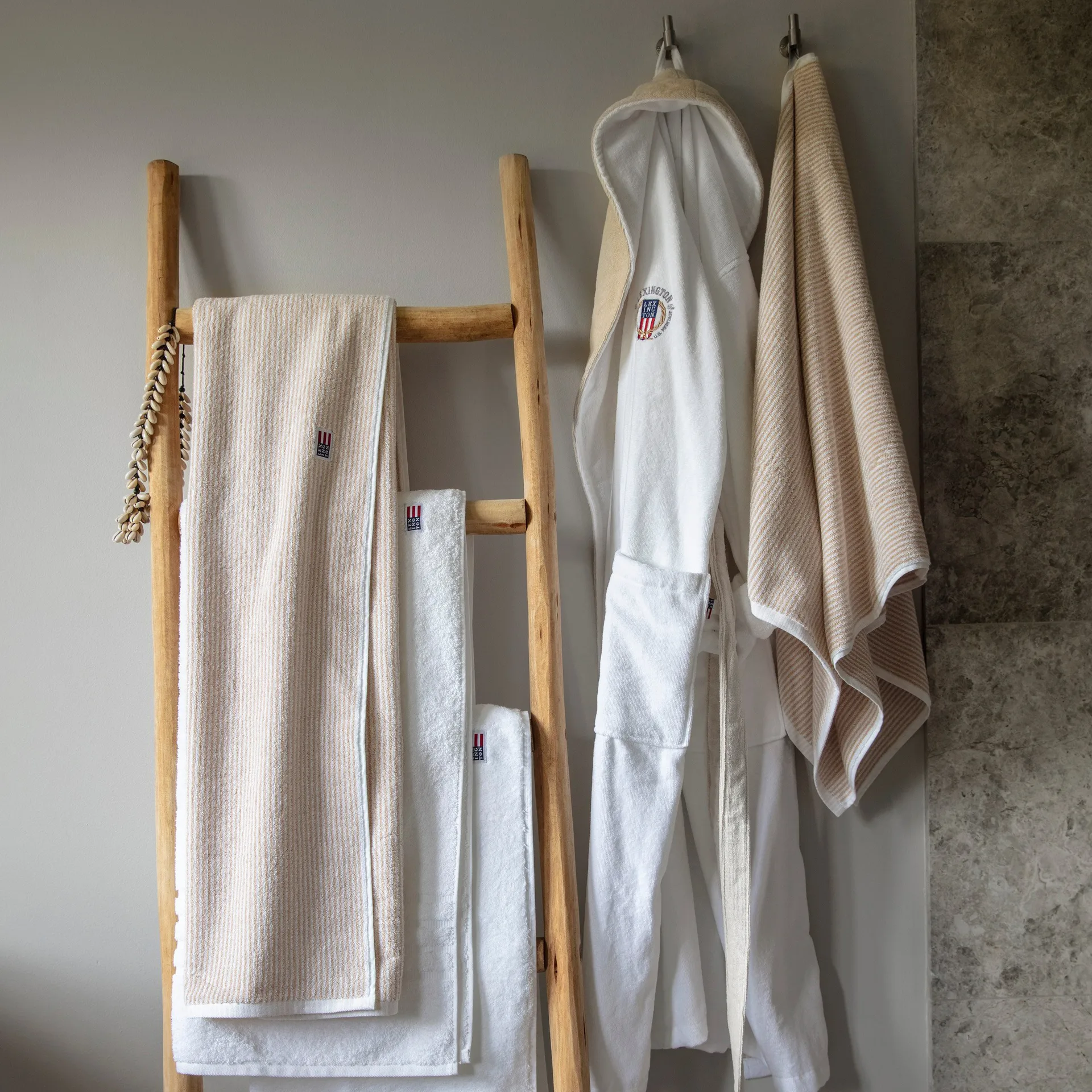 Serviette de bain Icons Original Striped 70x130 cm, White-tan Lexington