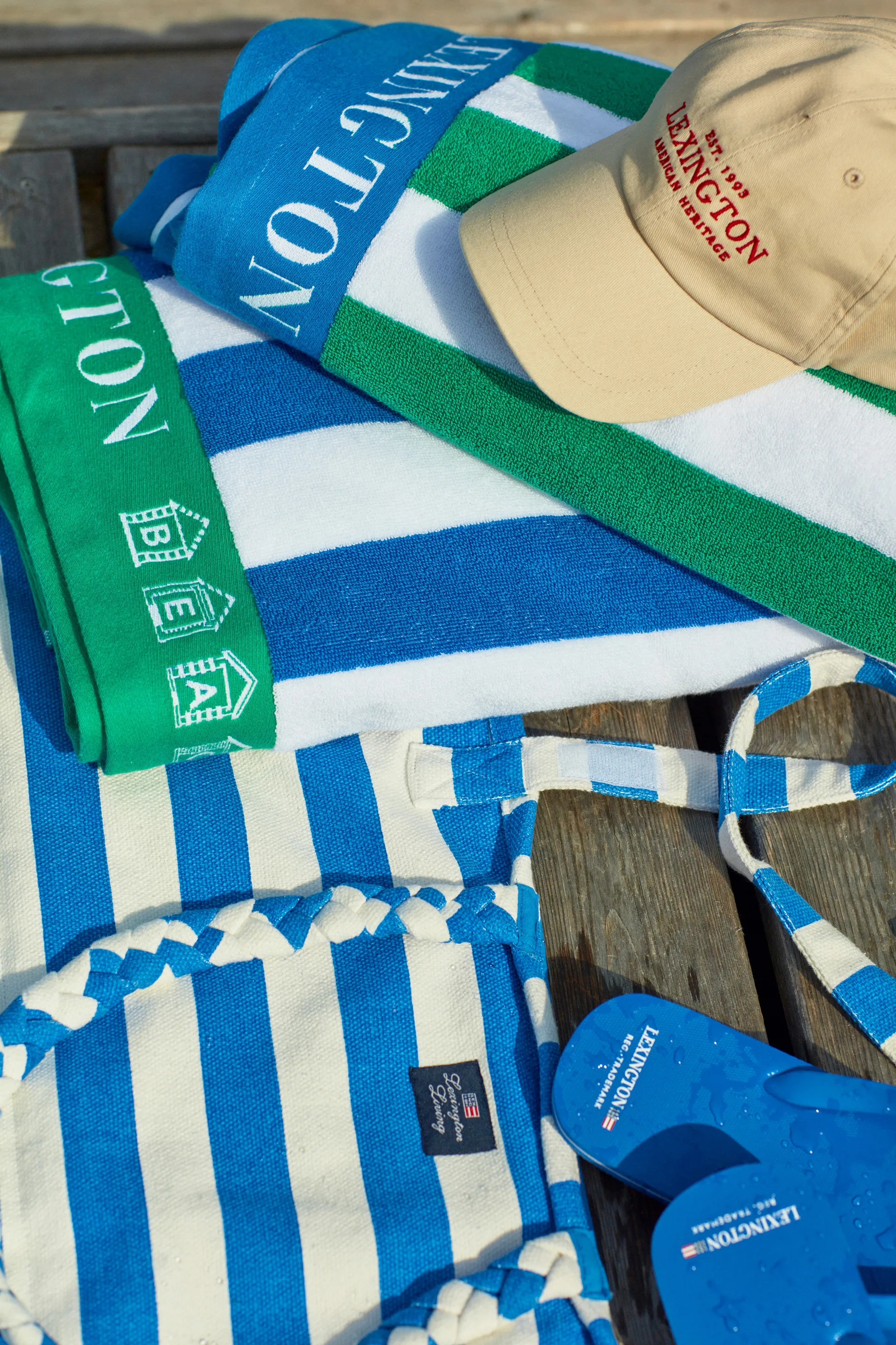 Serviette de plage Striped Cotton Terry 100x180 cm, Vert-bleu-blanc Lexington