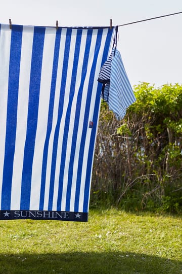 Serviette de plage Striped Family 200x180 cm - Bleu-blanc - Lexington