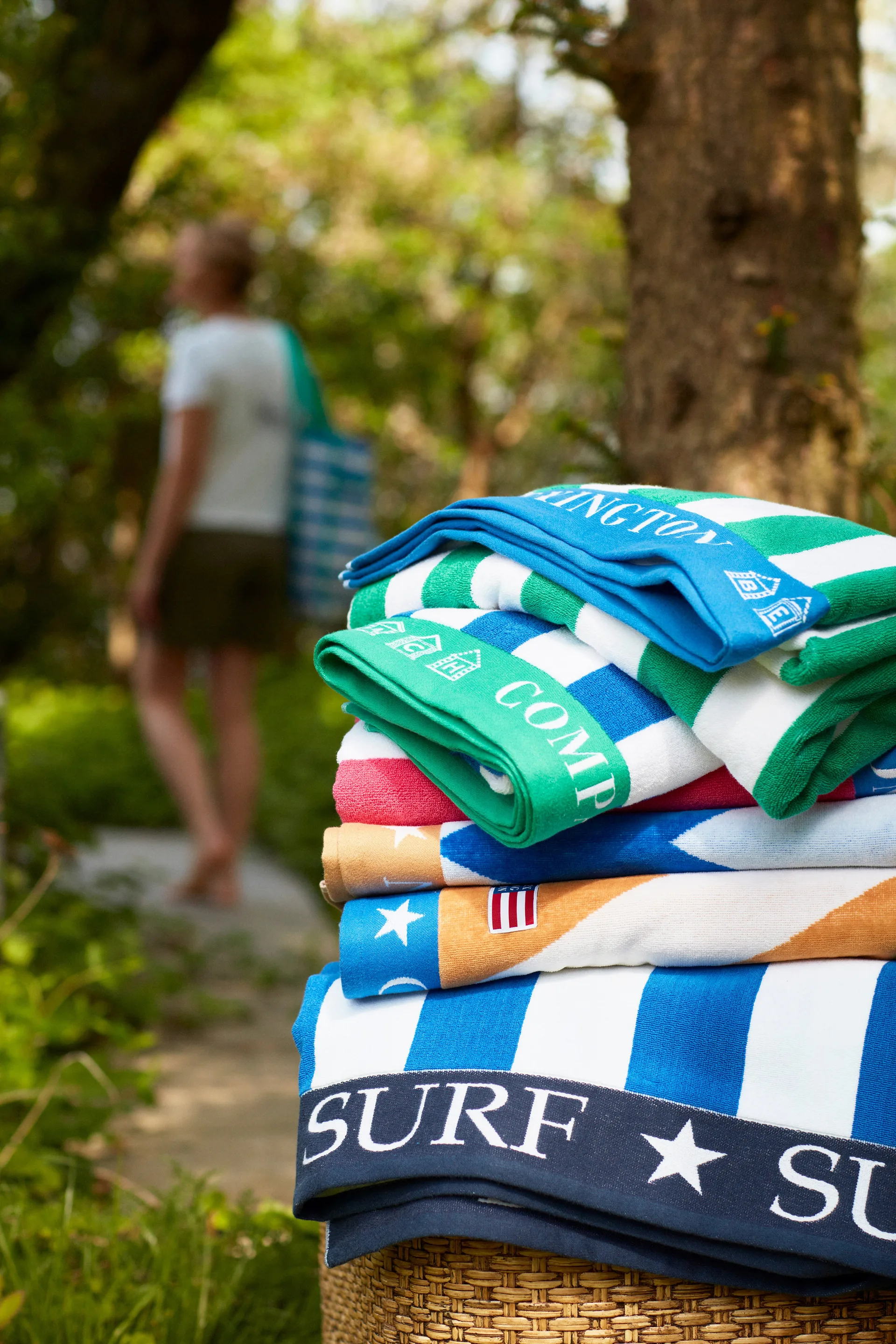 Serviette de plage Striped Family 200x180 cm, Bleu-blanc Lexington