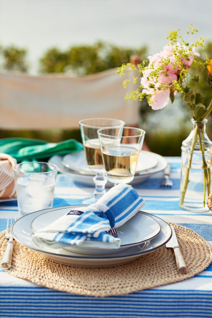 Serviette de table Linen Cotton Side Stripes 50x50 cm - Bleu-blanc - Lexington