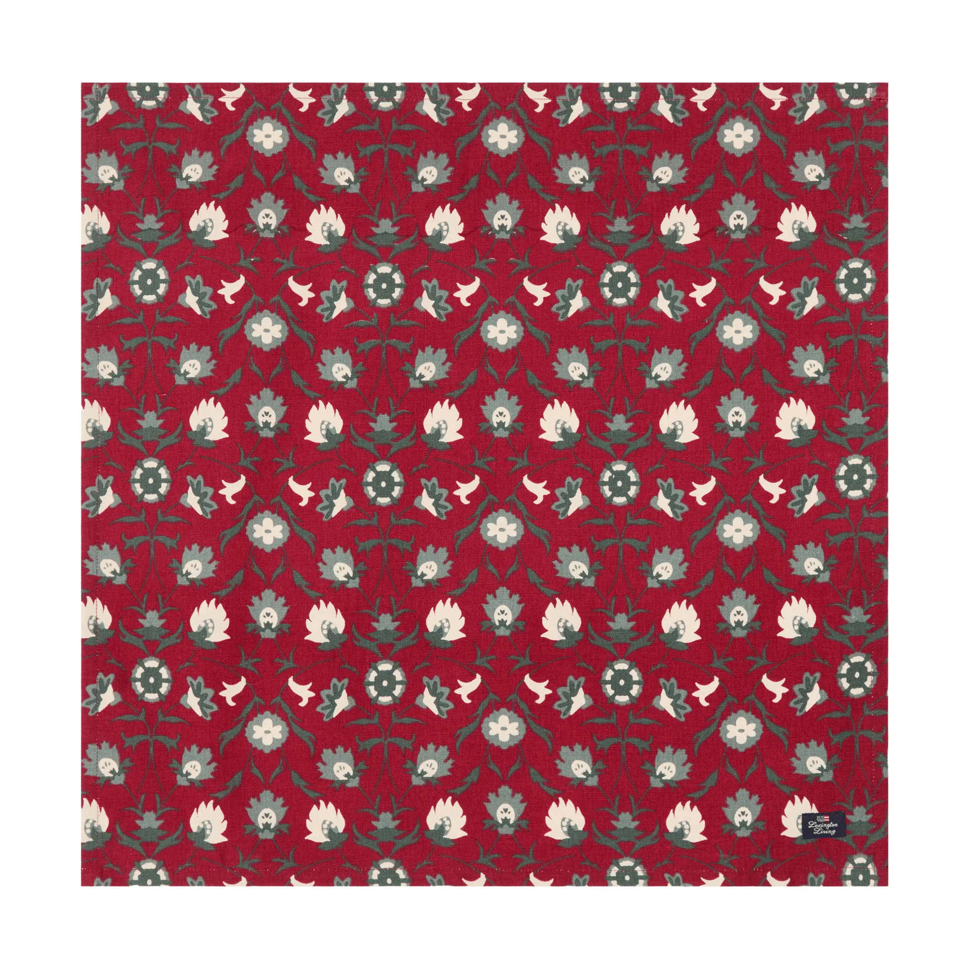 Serviette en coton biologique Flower printed, Red-beige-green Lexington