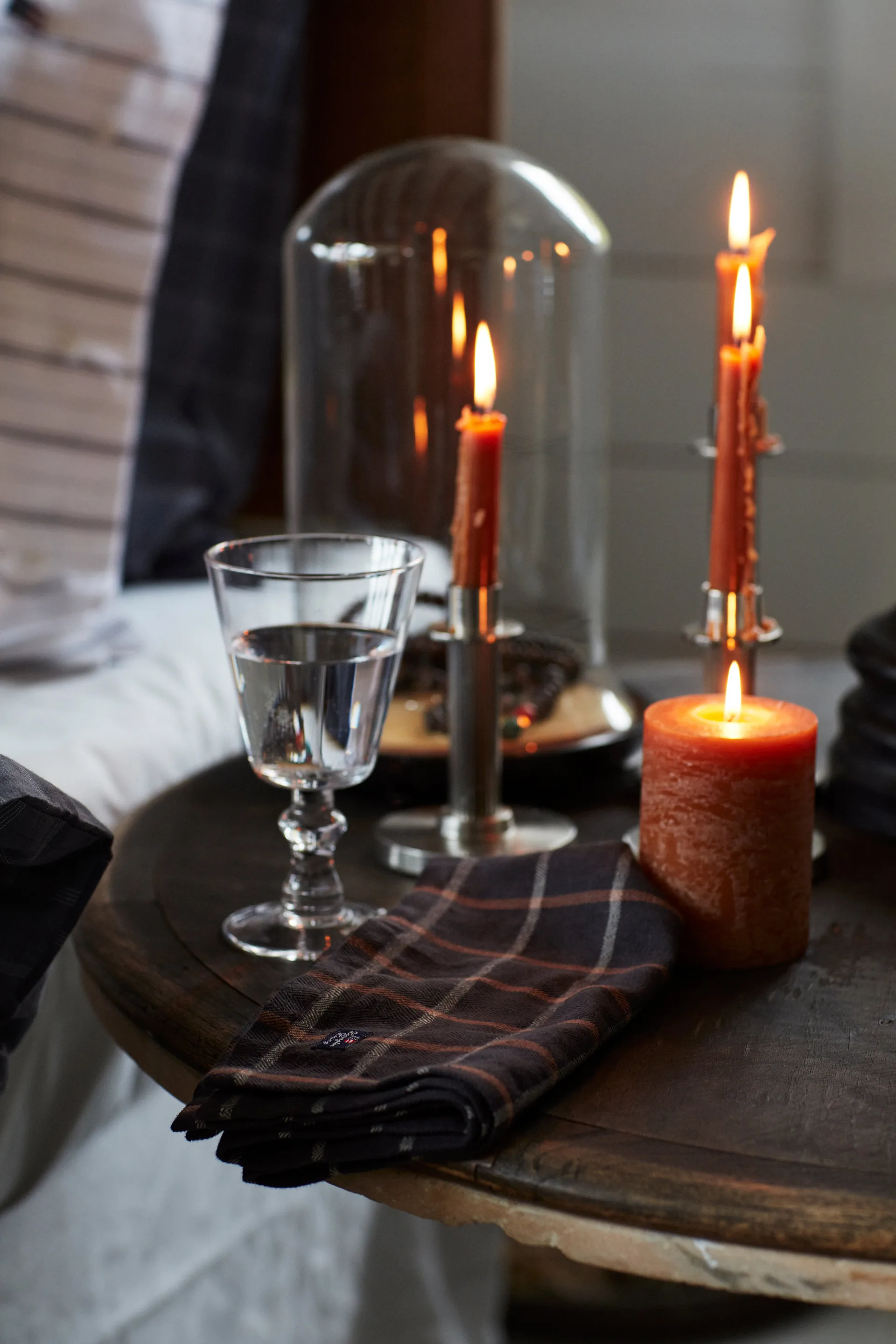 Serviette en tissu Checked Cotton Linen 50x50 cm, Dark gray-beige Lexington