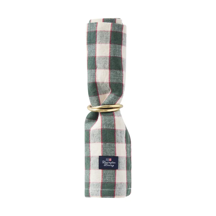Serviette en tissu Checked Linen/Cotton 50x50 cm - Green-light beige-red - Lexington