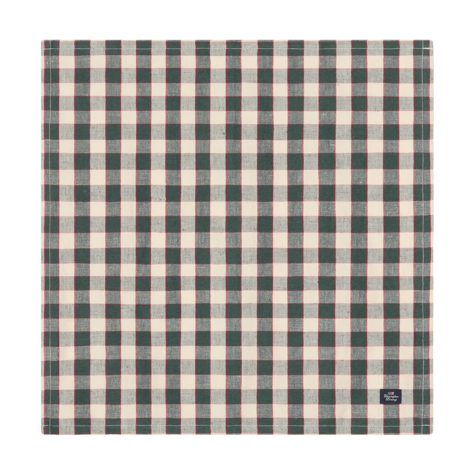 Serviette en tissu Checked Linen/Cotton 50x50 cm, Green-light beige-red Lexington