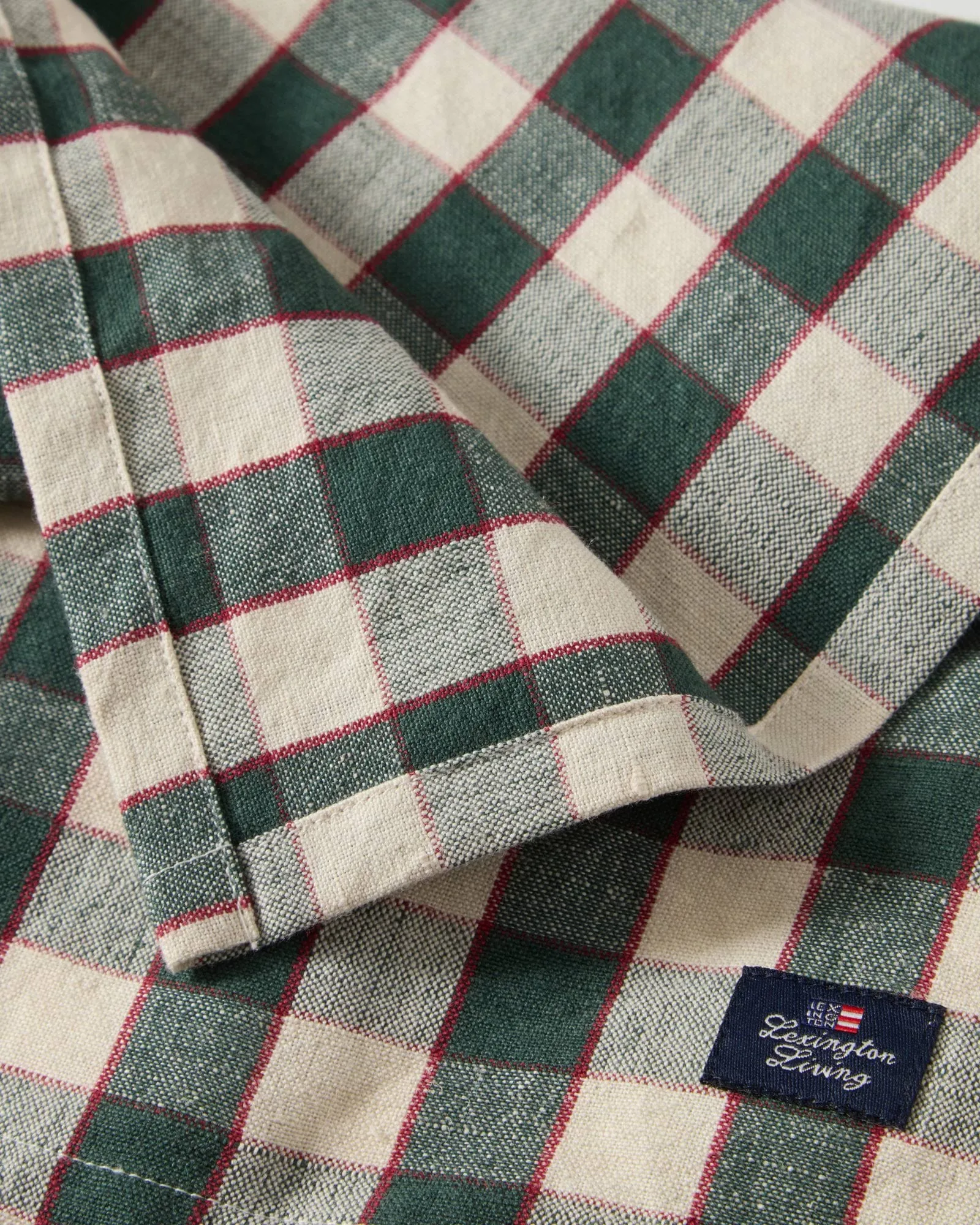Serviette en tissu Checked Linen/Cotton 50x50 cm, Green-light beige-red Lexington
