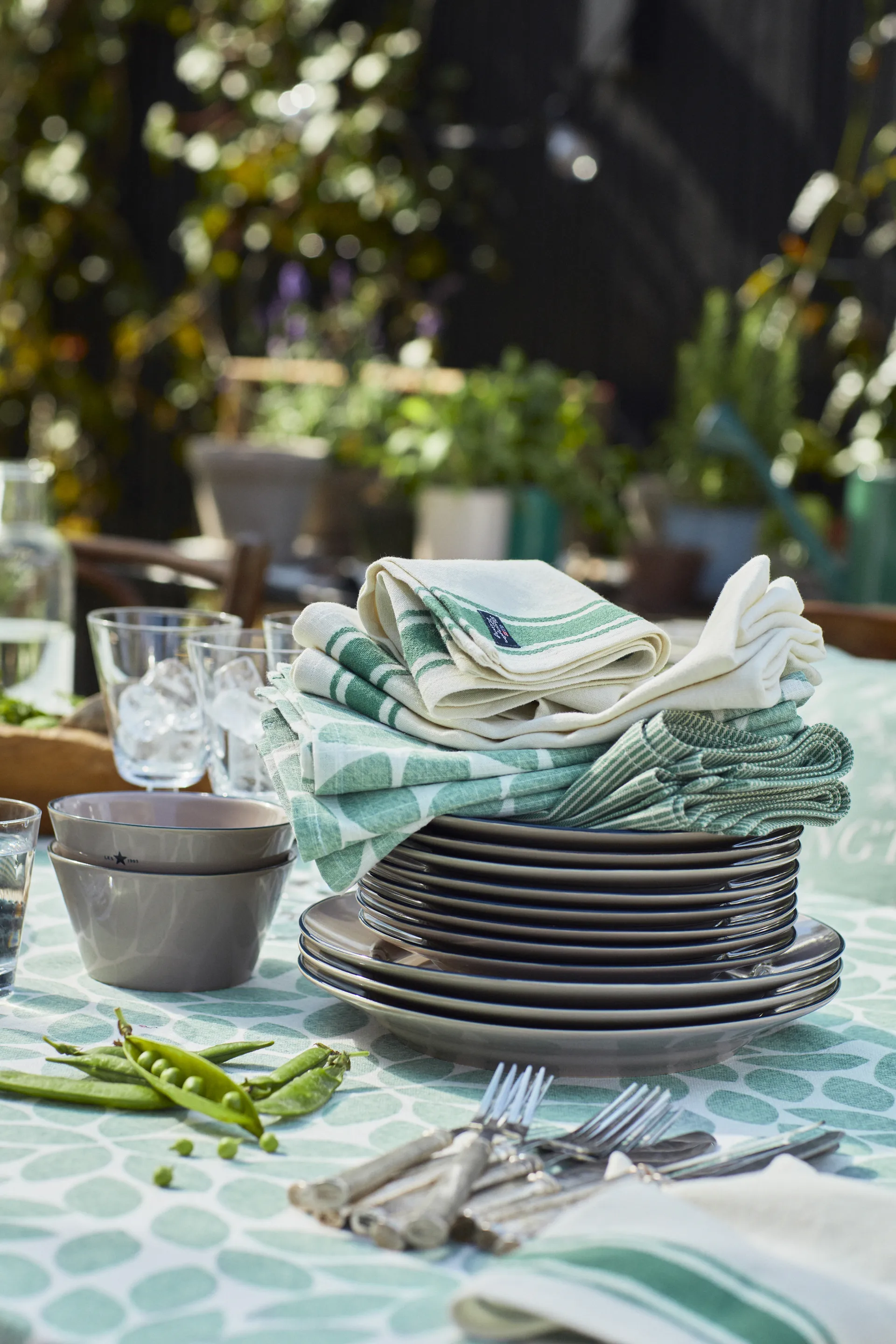 Serviette en tissu Side Stripes 50x50 cm, Vert Lexington