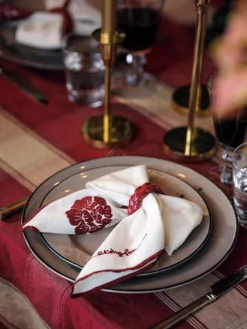 Serviette Flower linen-cotton 50x50 cm. - Blanc-rouge - Lexington