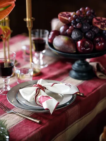 Serviette Flower linen-cotton 50x50 cm. - Blanc-rouge - Lexington