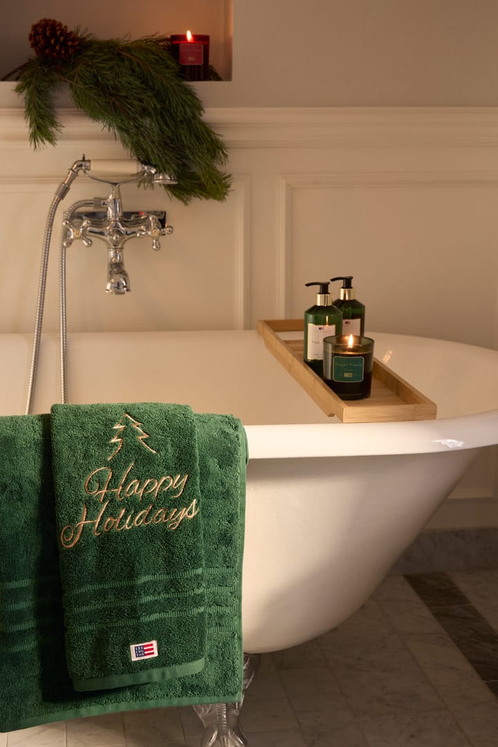 Serviette Happy Holidays Juniper coton écologique 50x70 cm, Green-Light Beige Lexington
