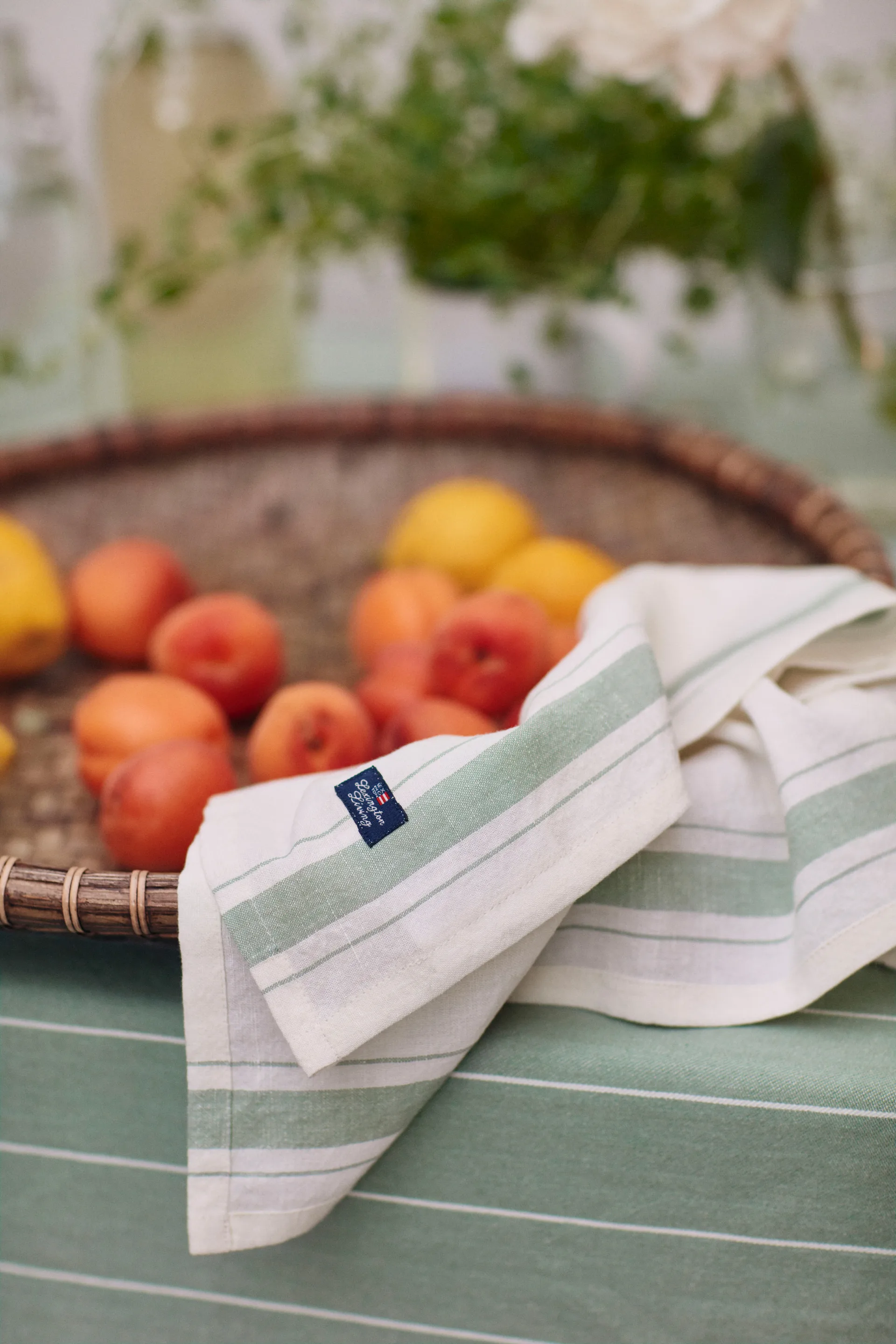 Serviette Side Striped Organic Cotton 50x50 cm, White-green Lexington