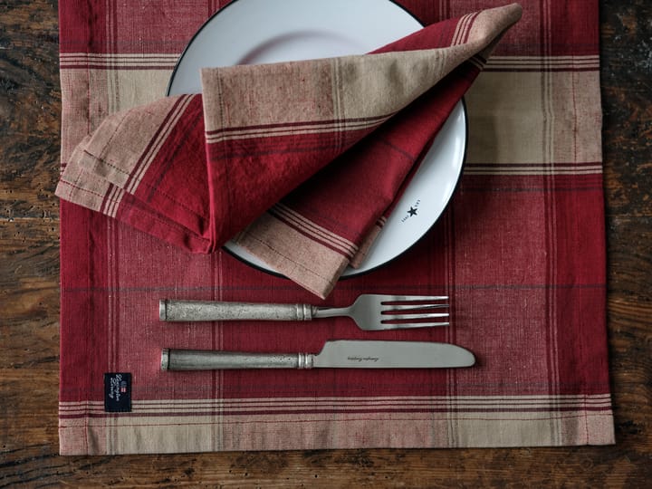 Set de table Checked linen-cotton 40 x 50 cm, Rouge-beige Lexington