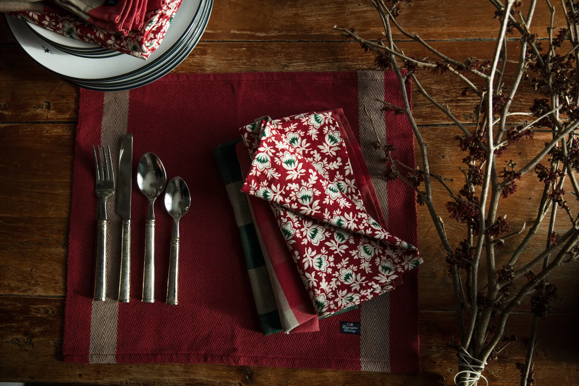 Set de table Herringbone with Stripes 40x50 cm, Red-beige Lexington
