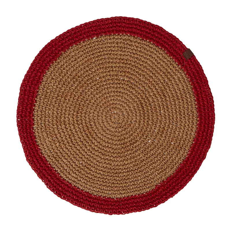 Set de table Round Recycled Paper Straw Ø38, Beige-rouge Lexington