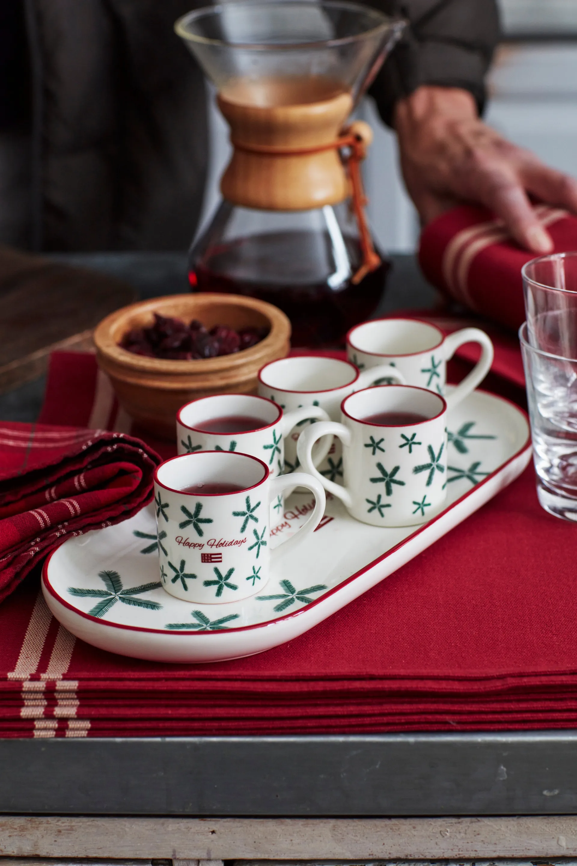 Set de table Side Striped Org Cotton Rib 40x50 cm, Red-beige Lexington