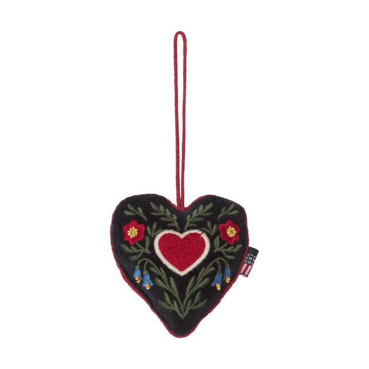 Suspension de Noël Heart en velours de coton biologique - Multi, 13x10x3 cm - Lexington
