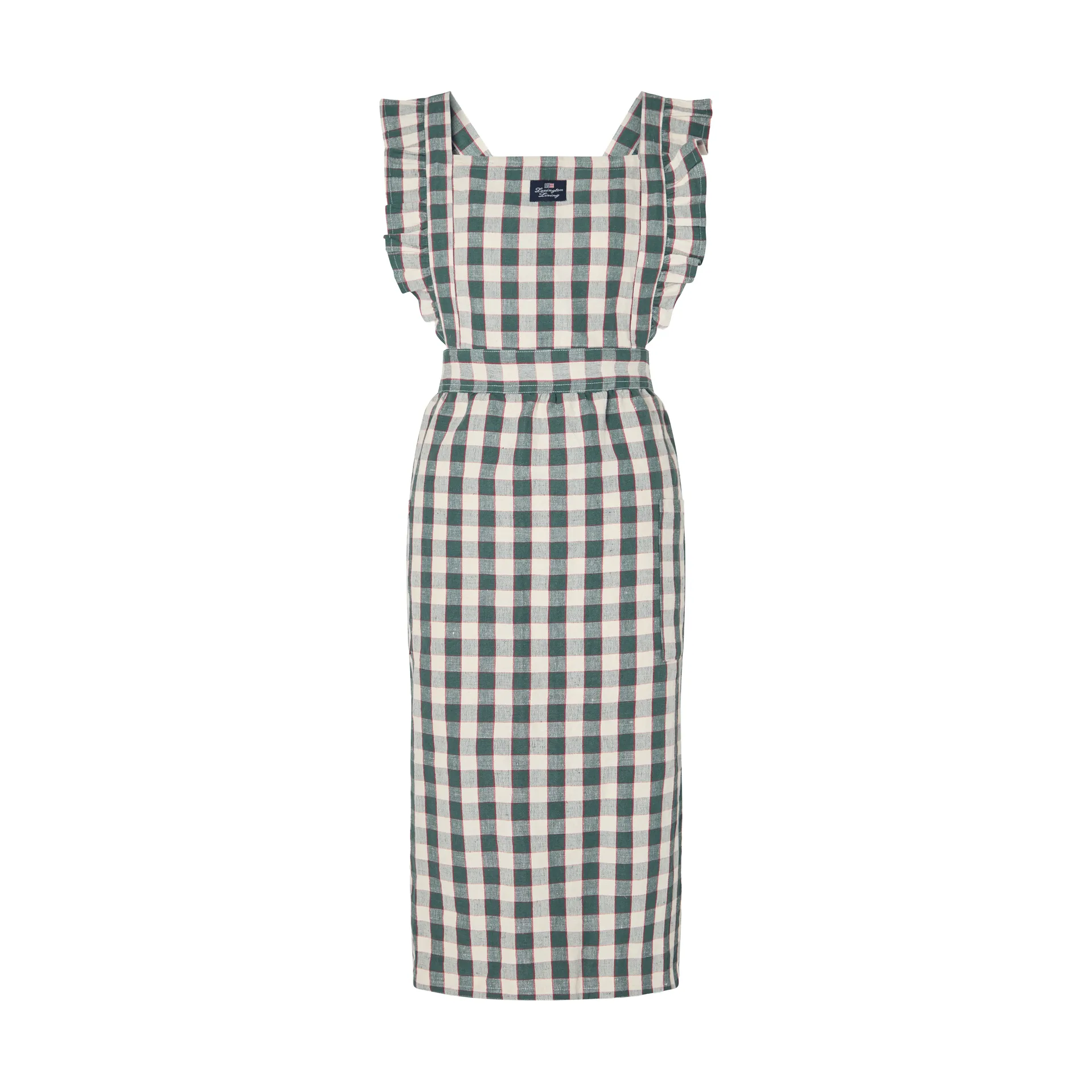 Tablier Checked cotton linen, Green-Light beige-red Lexington