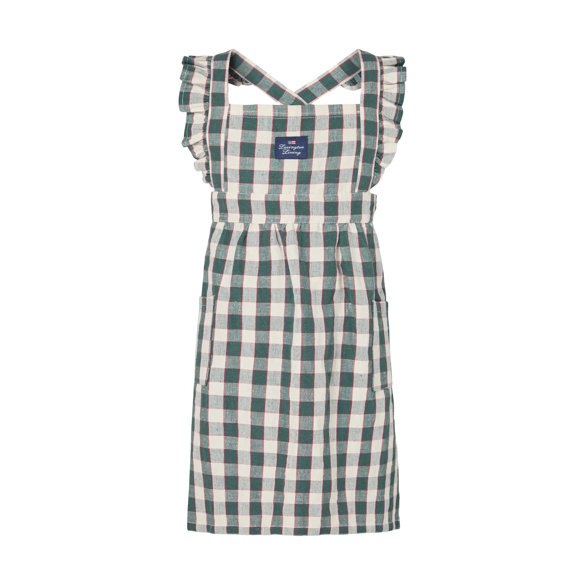Tablier enfant Checked cotton linen, Green-Light beige-rouge, 4-6 ans Lexington