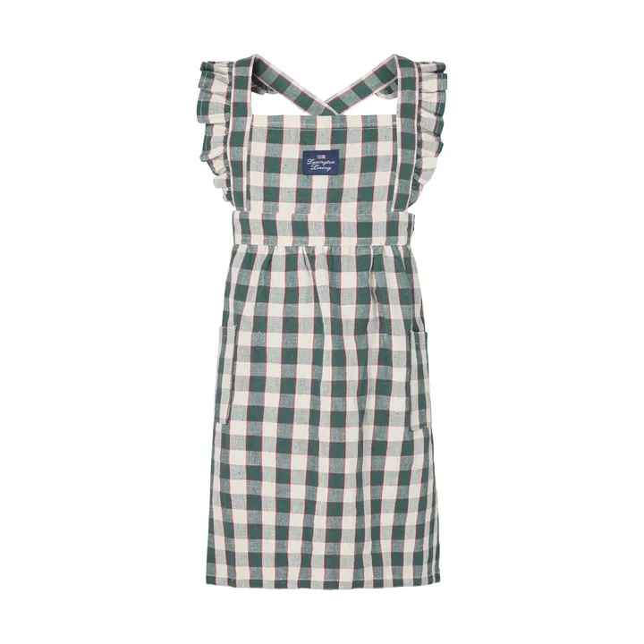 Tablier enfant Checked cotton linen - Green-Light beige-rouge, 4-6 ans - Lexington