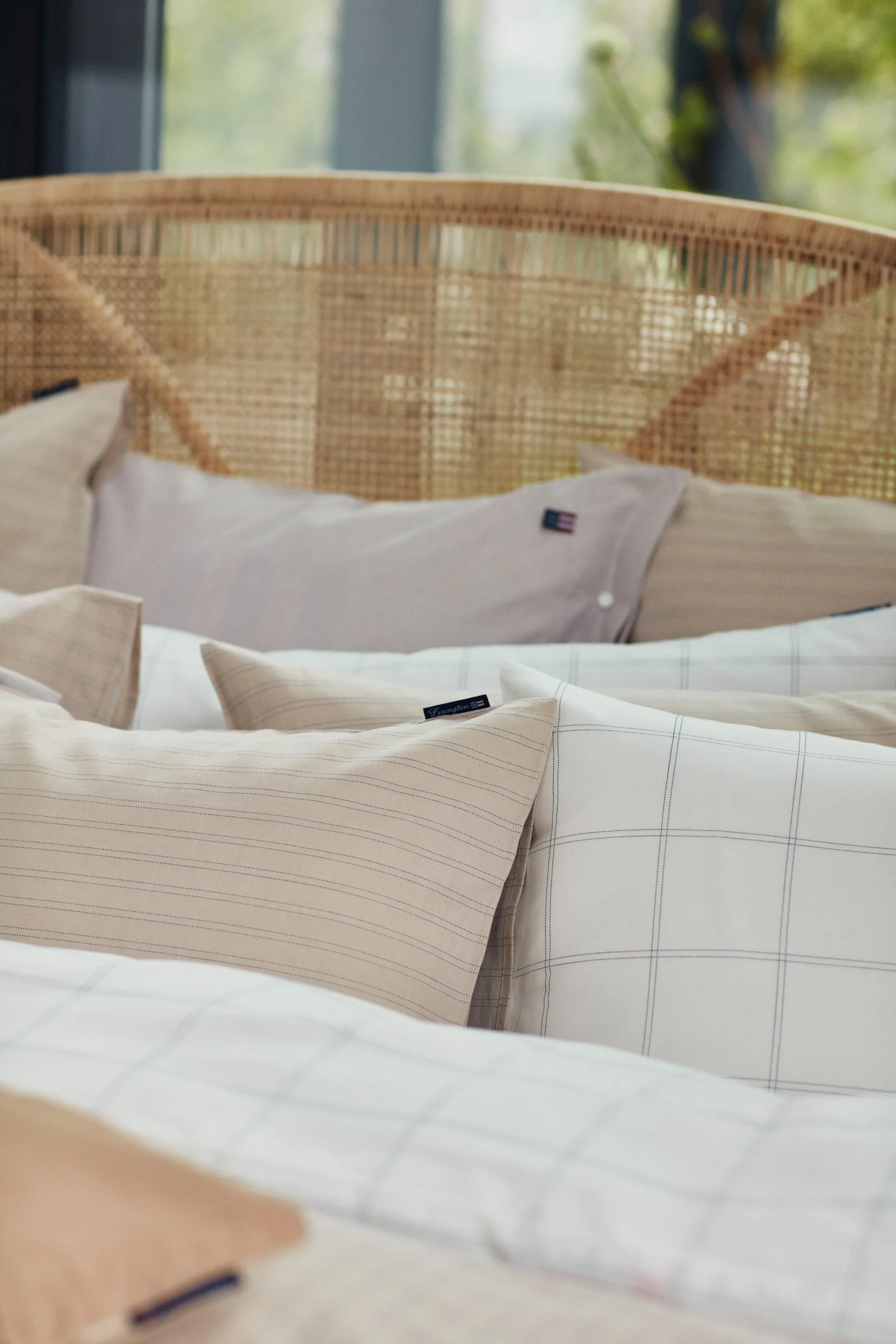 Taie d’oreiller Checked coton-lyocell 50x60 cm, Off white-dark blue Lexington