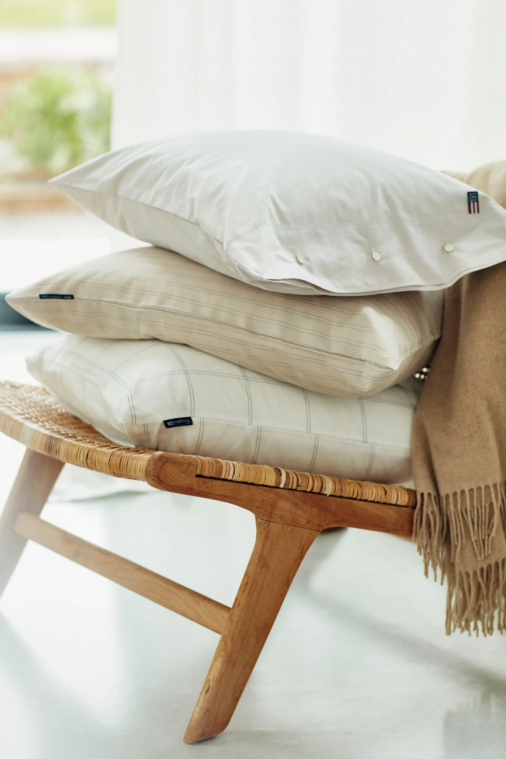 Taie d’oreiller Checked coton-lyocell 50x60 cm, Off white-dark blue Lexington