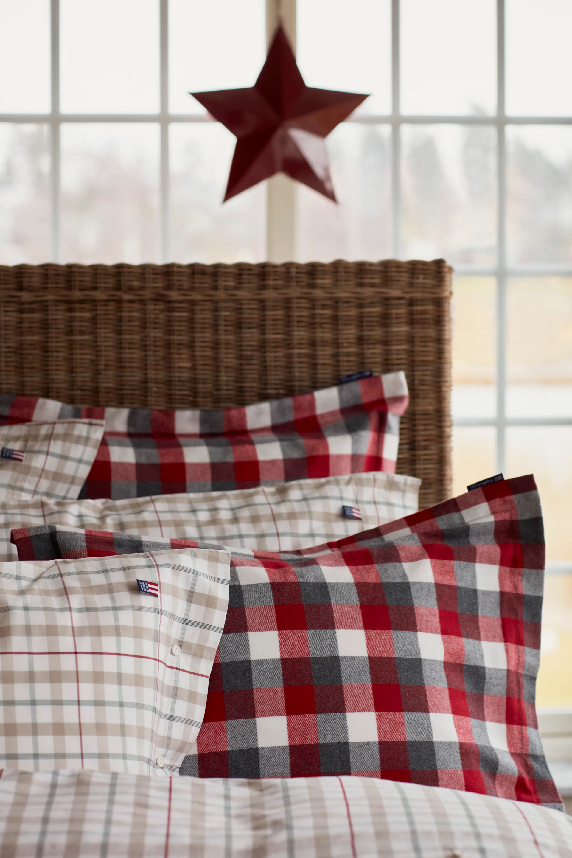 Taie d'oreiller Checked Flannel 50x60 cm, Rouge-gris foncé Lexington