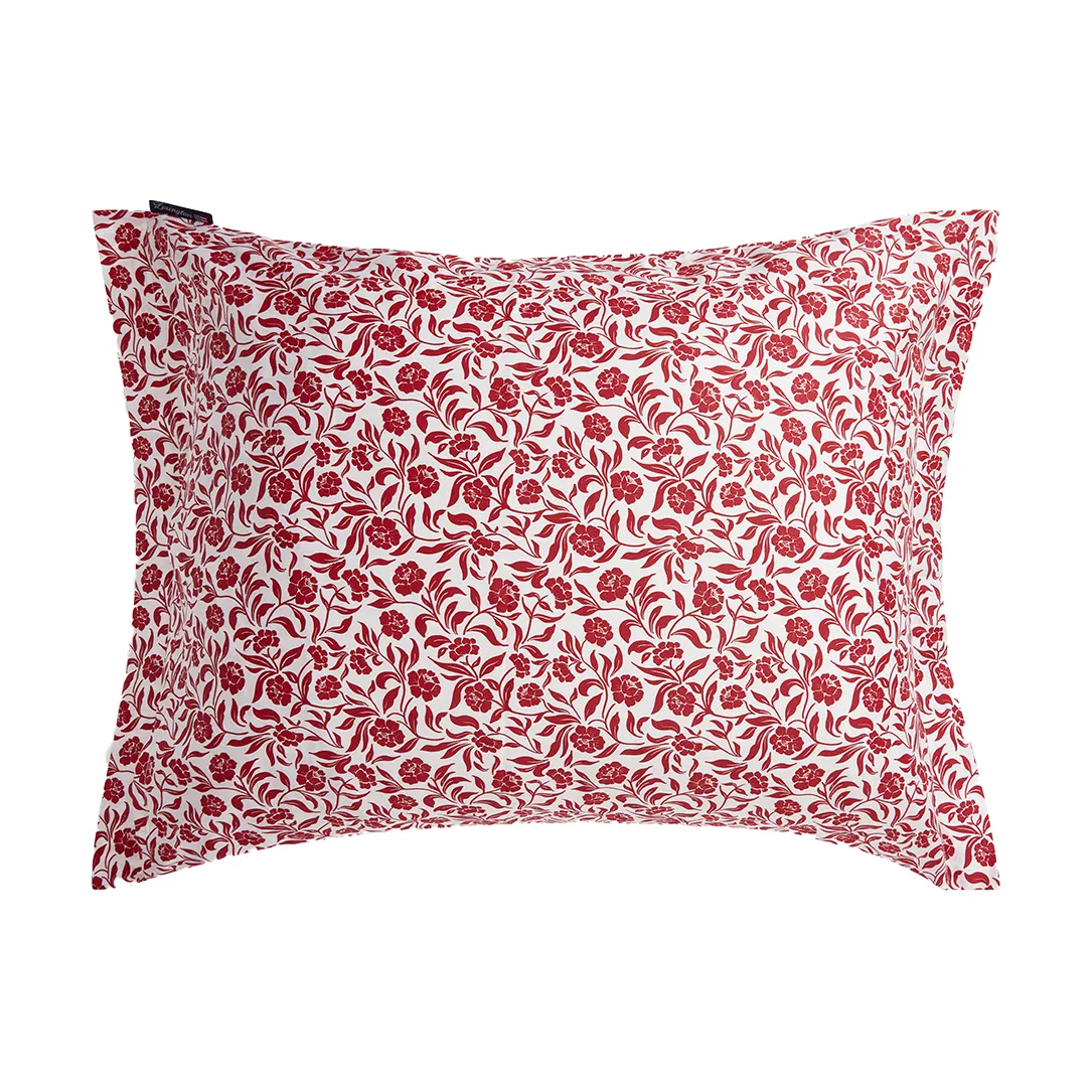 Taie d'oreiller Flower printed cotton sateen 50x60 cm., Blanc-rouge Lexington