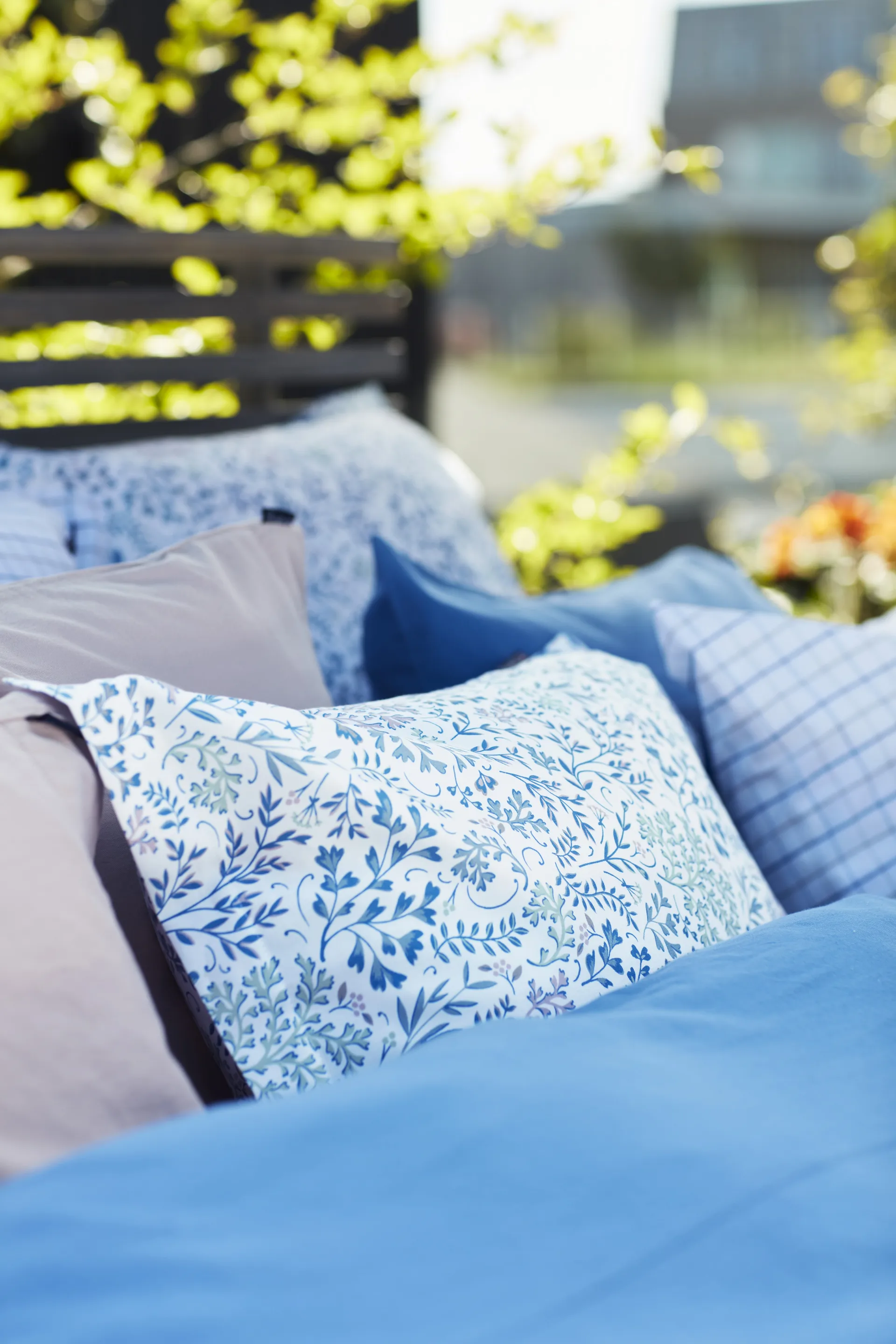 Taie d'oreiller Flower Printed Cotton Sateen 50x60 cm, Bleu Lexington